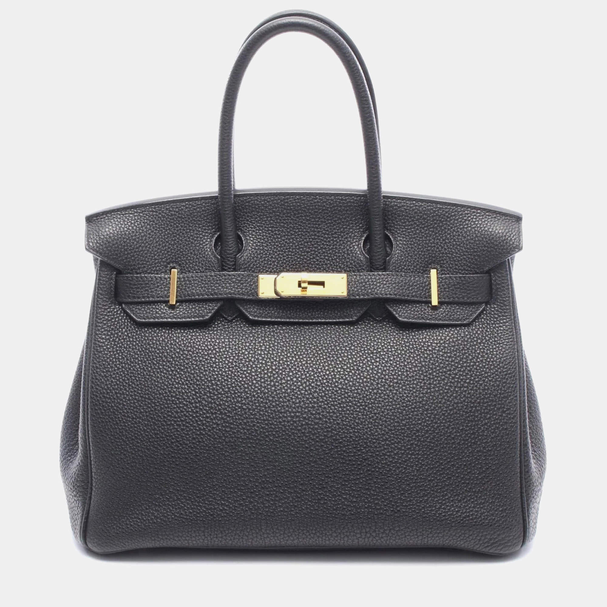 Pre Owned Hermes Birkin 30 Black Taurillon Clemence Leather Top Handle Bag
