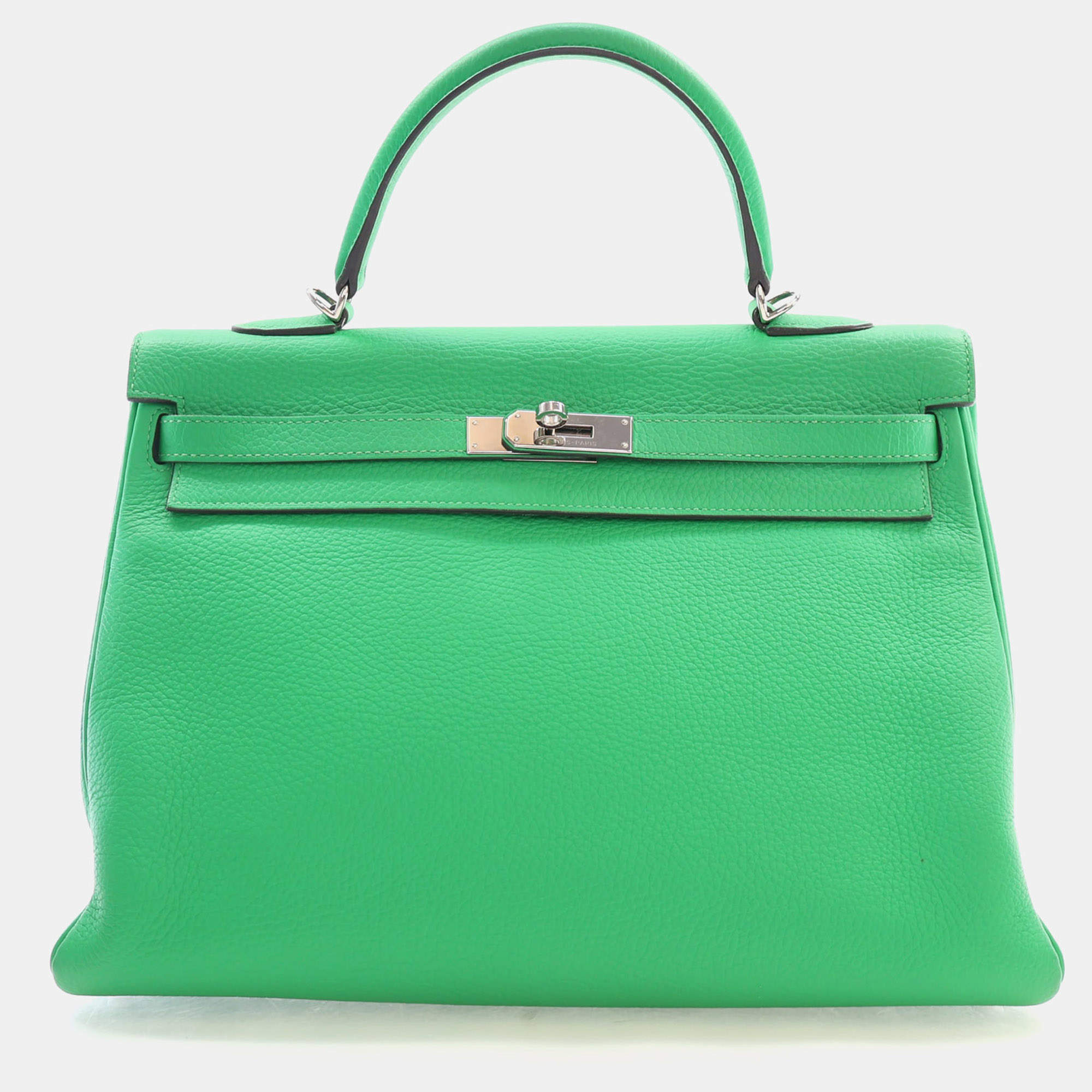 Pre Owned Hermes Kelly 35 Bambou Togo Calfskin Leather Top Handle Bag