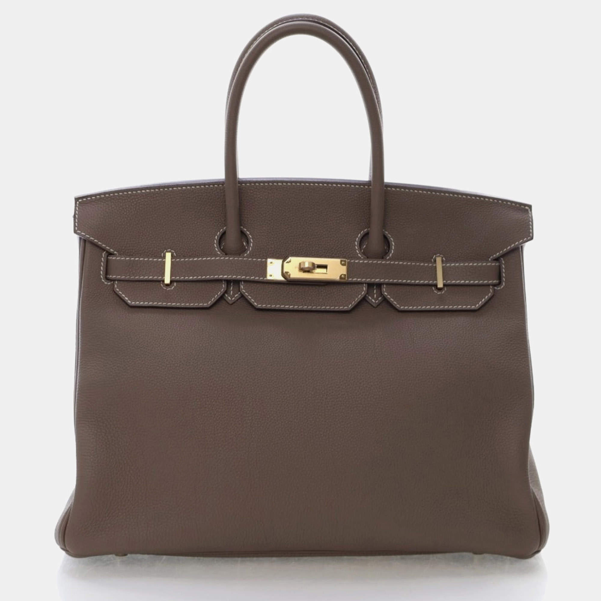Pre Owned Hermes Birkin 35 Etoupe Togo Calfskin Leather Top Handle Bag