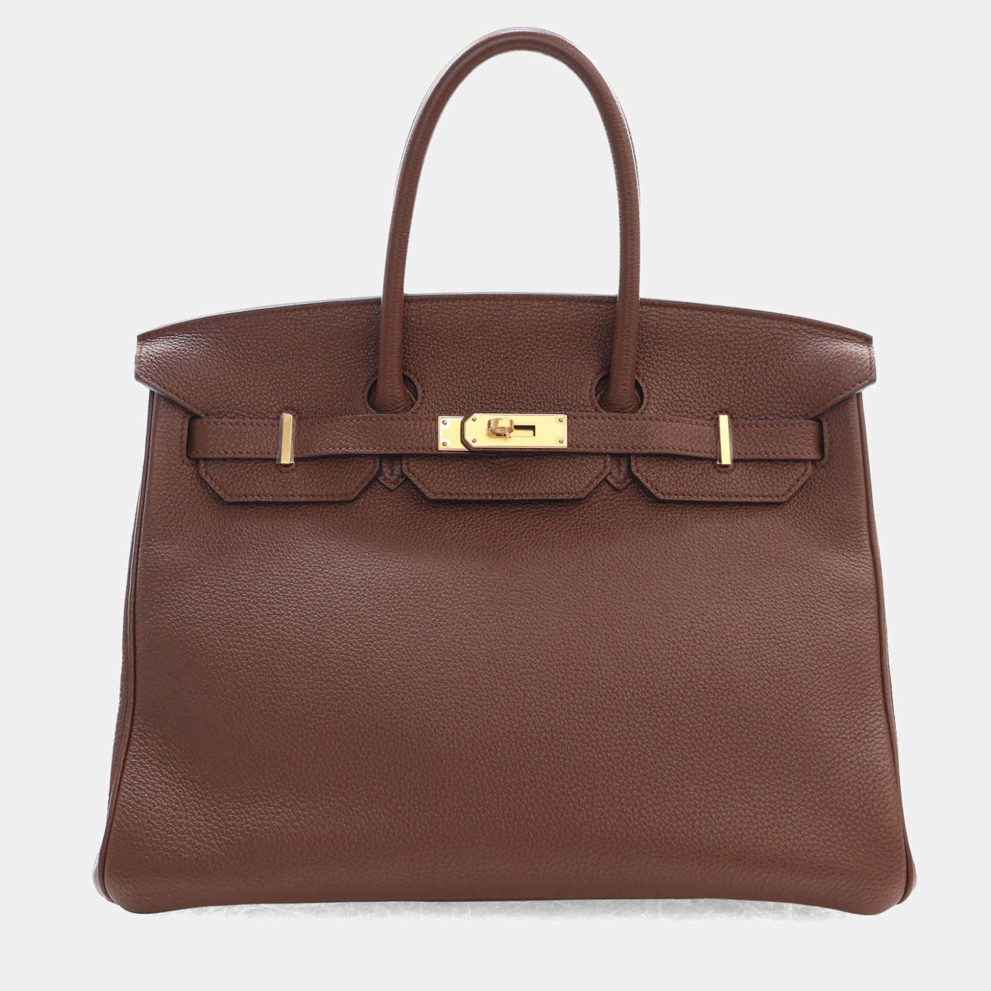 Pre Owned Hermes Birkin 35 Chocolat Togo Calfskin Leather Top Handle Bag