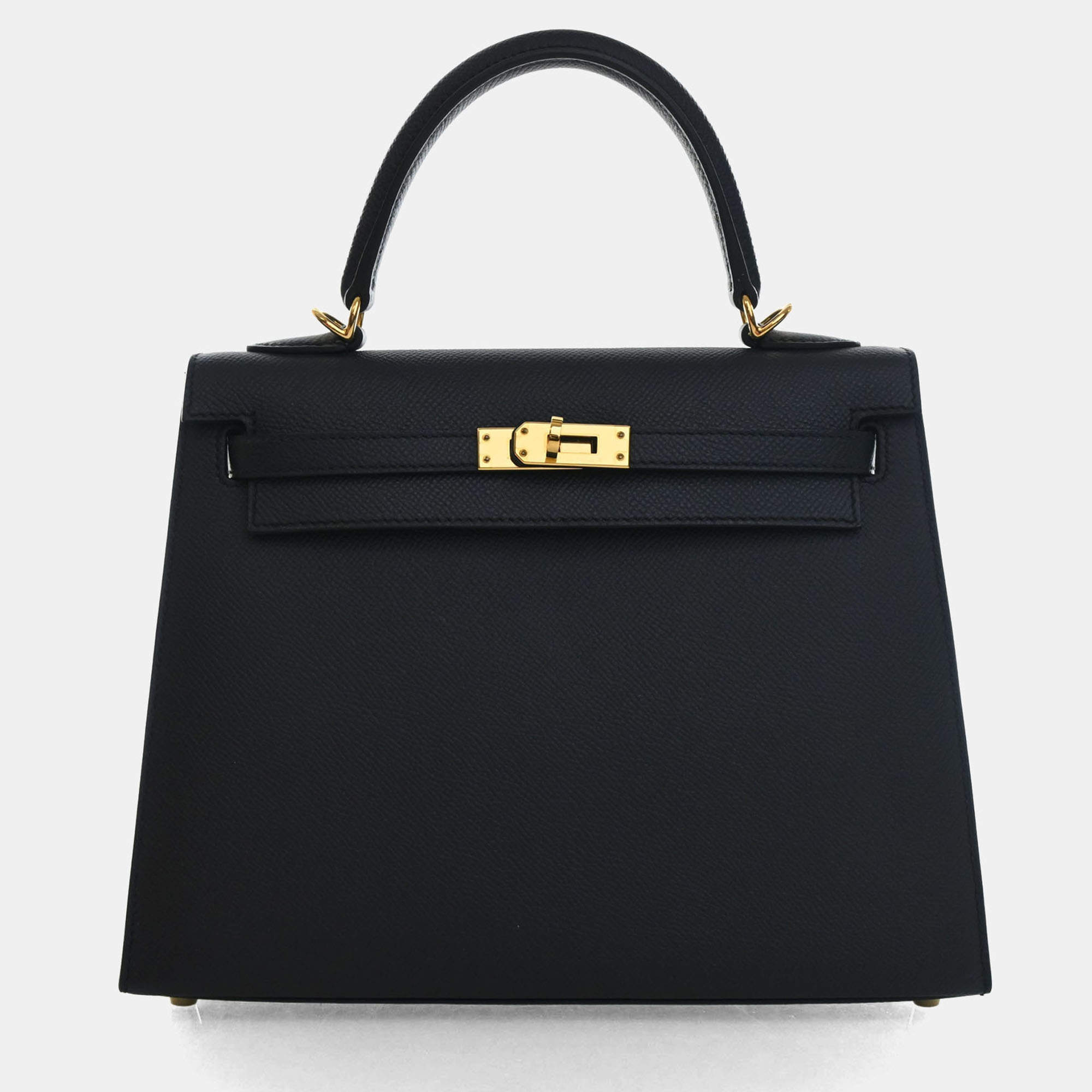 Pre Owned Hermes Kelly 25 Bleu Indigo Epsom Veau Leather Sellier Top Handle Bag