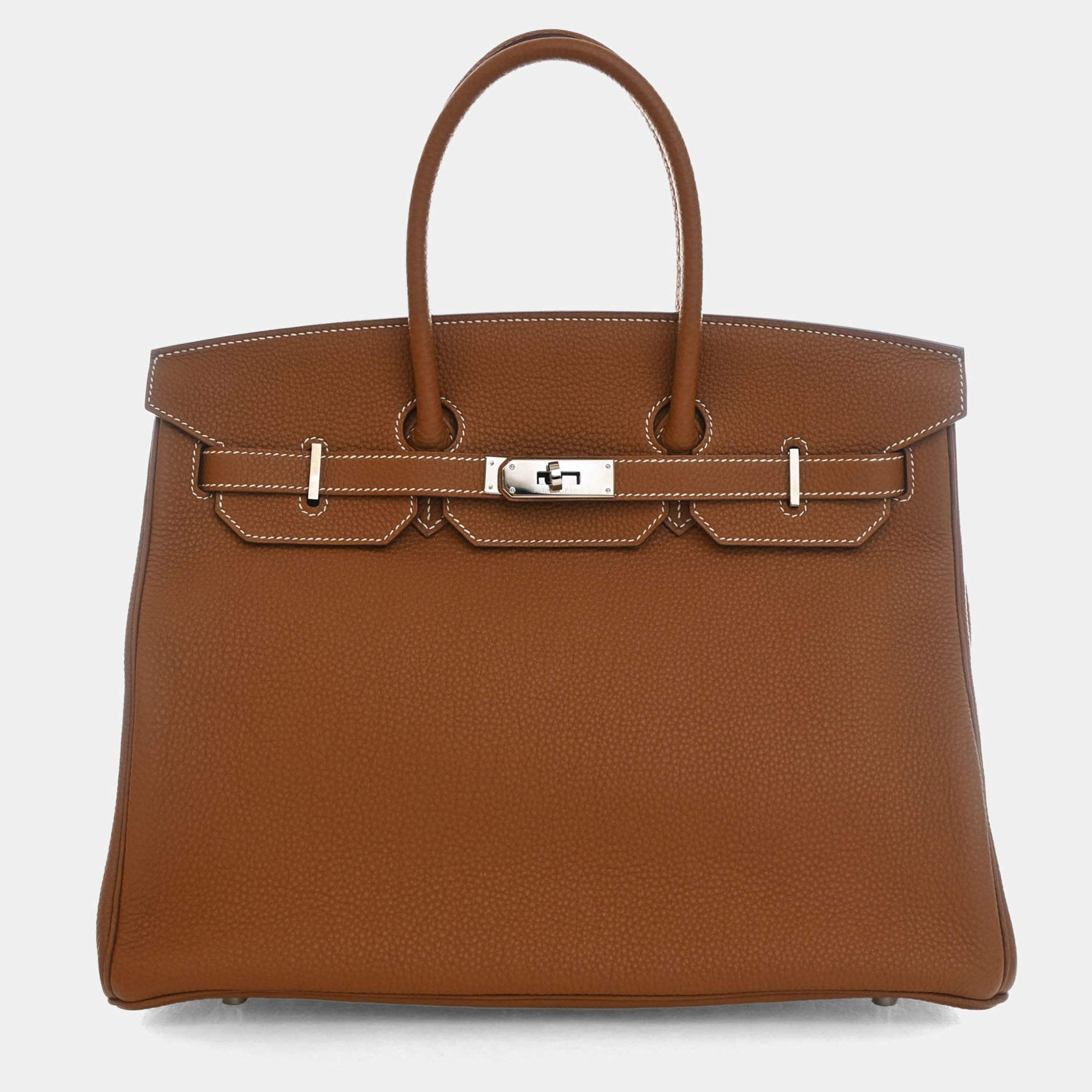 Pre Owned Hermes Birkin 35 Gold Togo Calfskin Leather Top Handle Bag