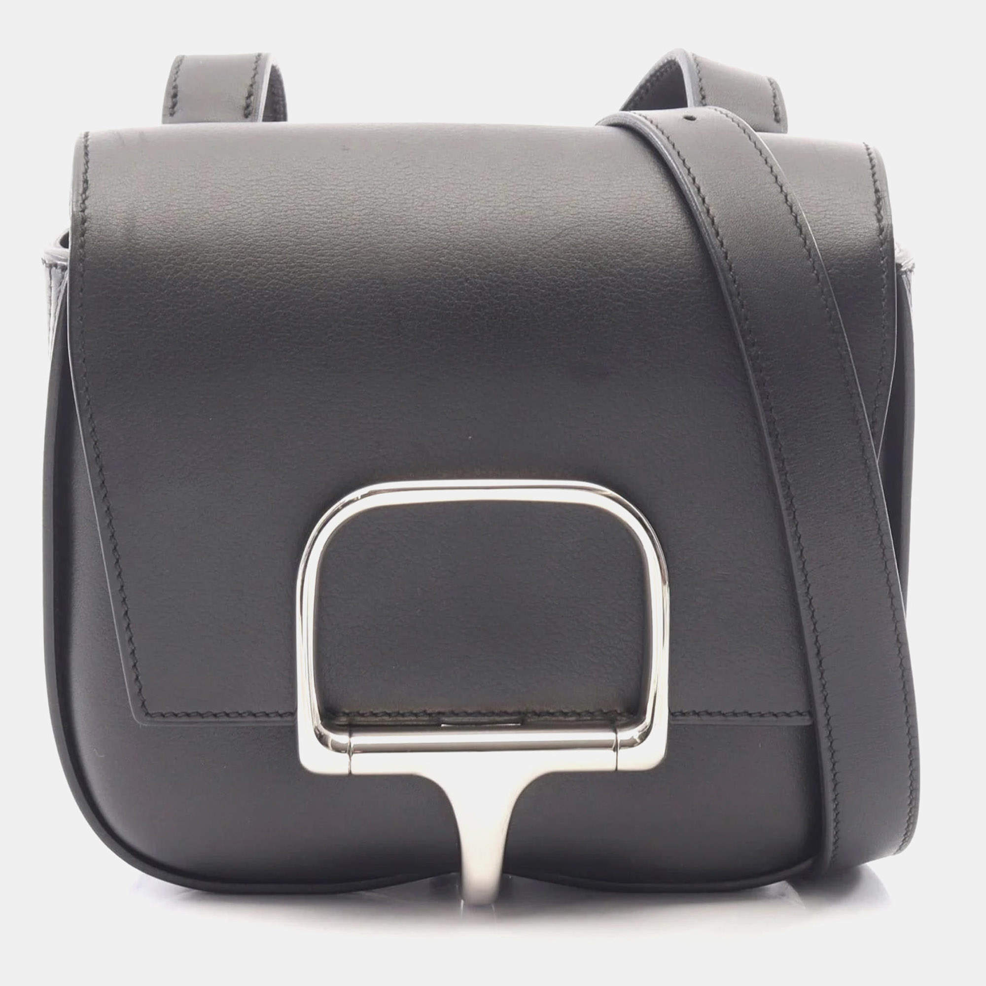 Pre Owned Hermes Della Cavalleria Mini Black Box Calfskin Leather Shoulder Bag
