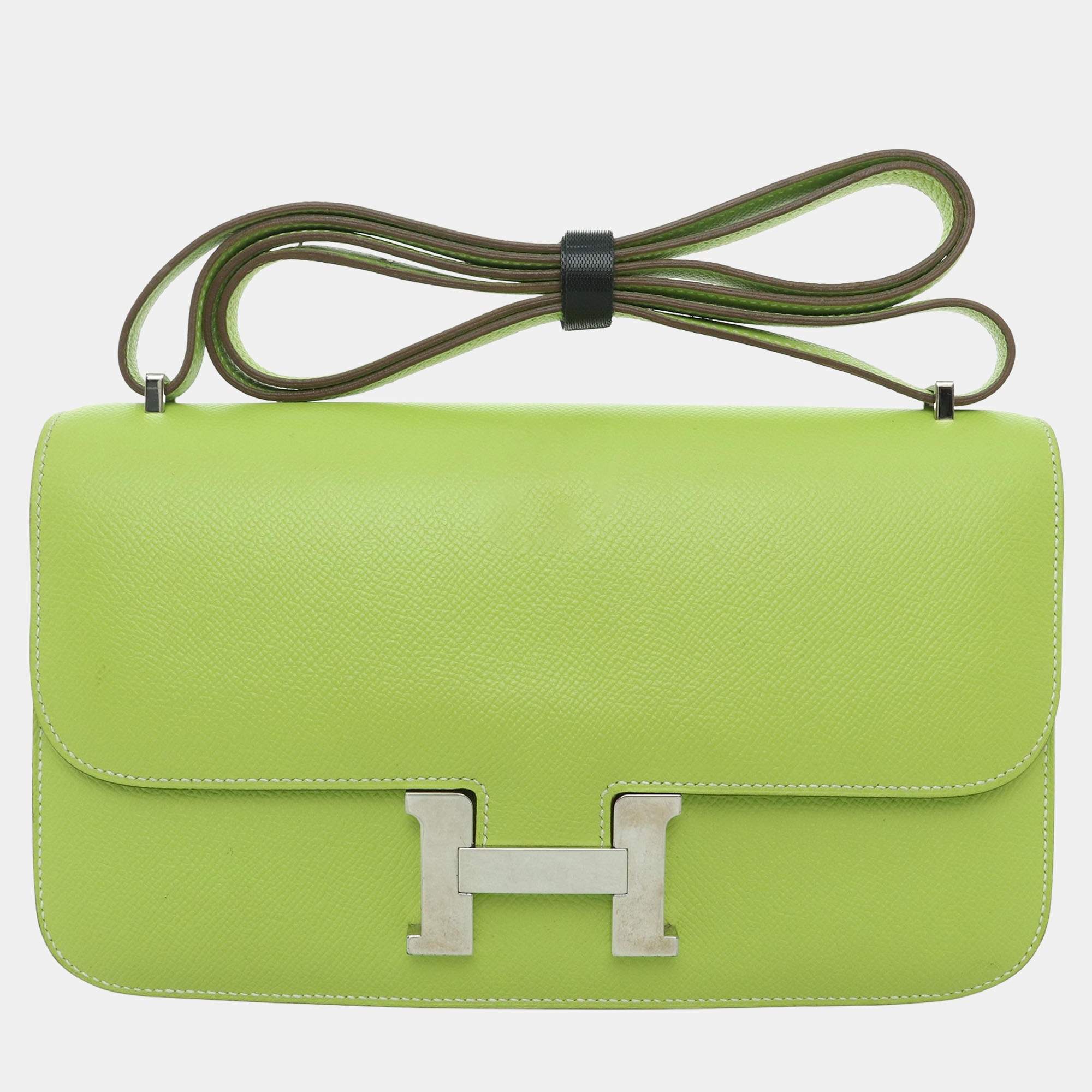 Pre Owned Hermes Contance Elan Green Leather Bag