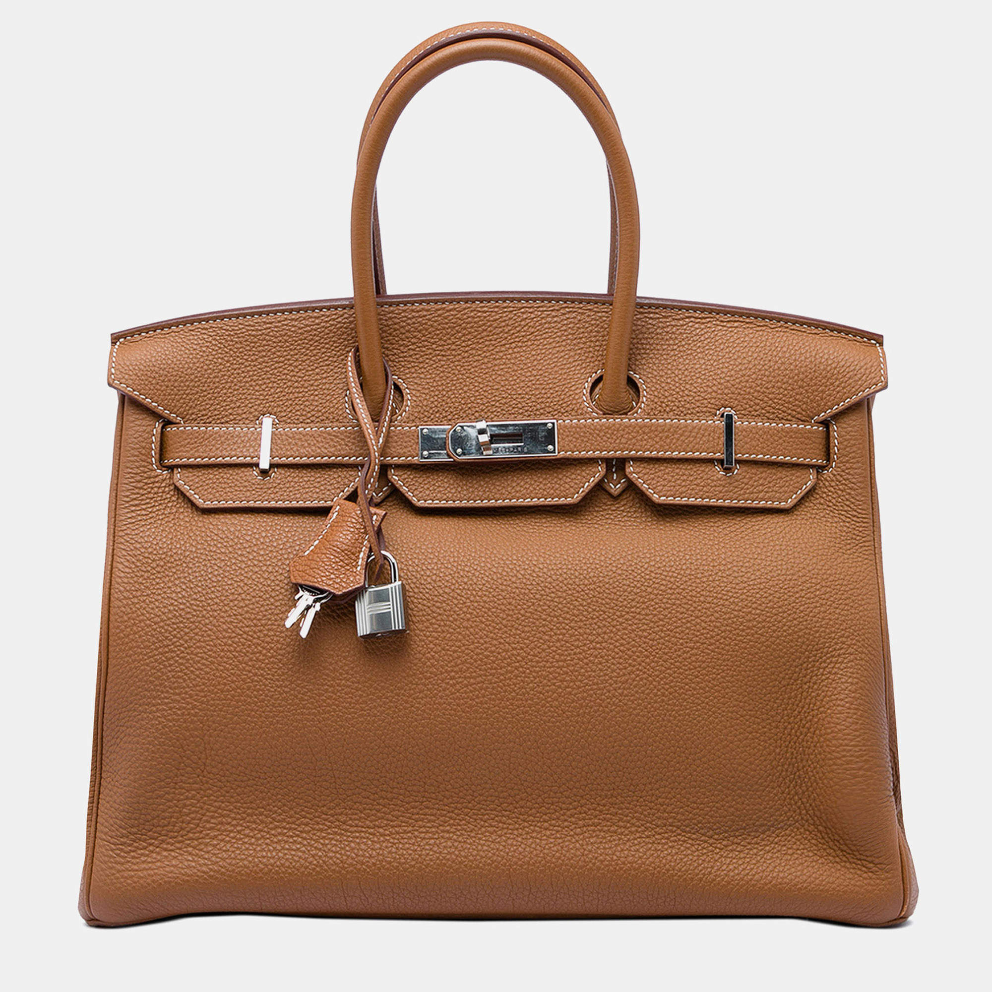 Pre Owned Hermes Birkin 35 Gold Togo Calfskin Leather Top Handle Bag