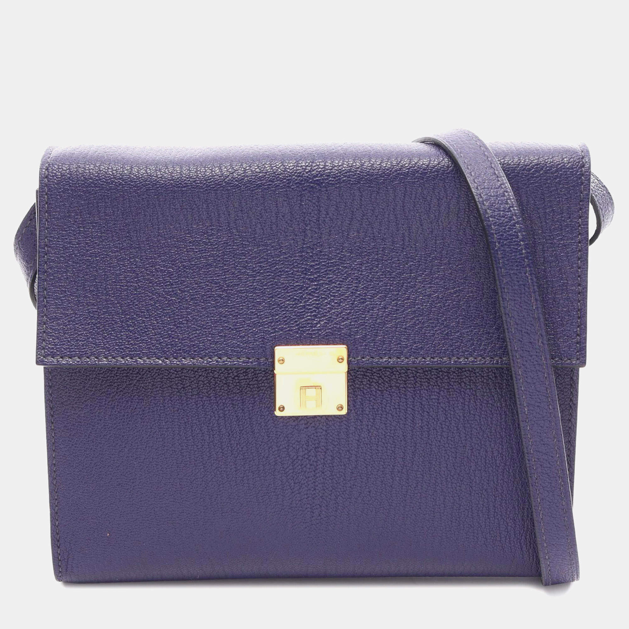 Pre Owned Hermes Clic 16 Purple Chevre Mysore Goatskin Leather Wallet On Strap Crossbody Bag