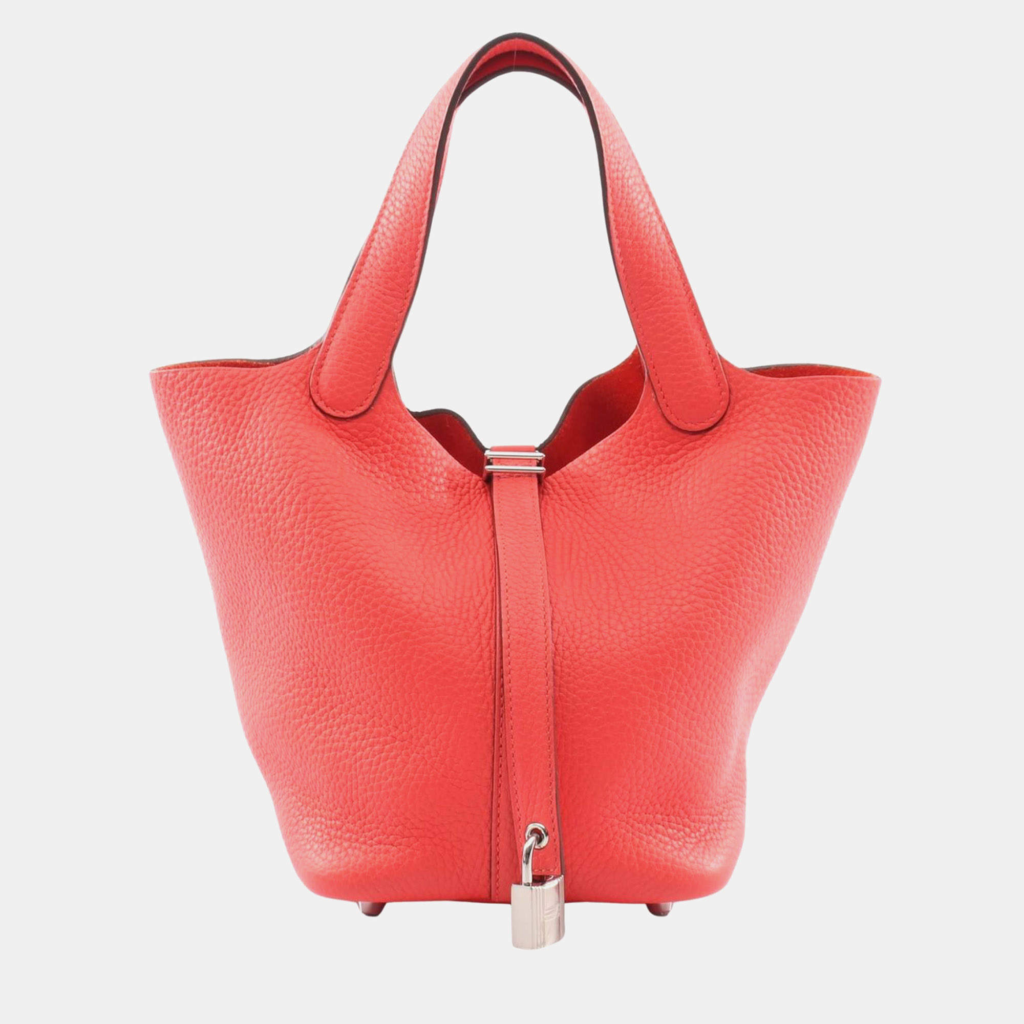 Pre Owned Hermes Picotin Lock 18 Rose Texas Taurillon Clemence Leather Palladium Hardware Top Handle Bag