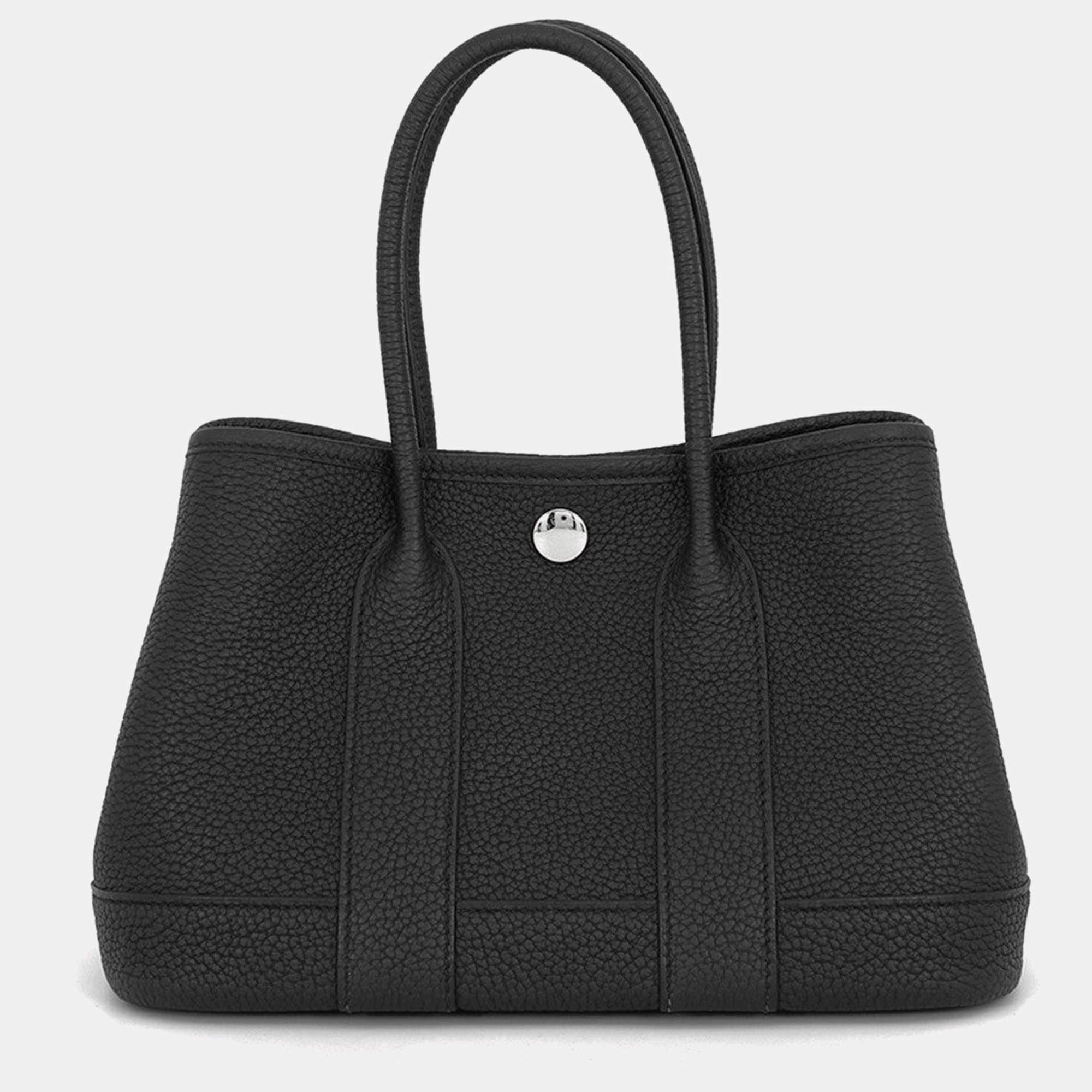Pre Owned Hermes Neo Garden 23 Black Negonda Leather Top Handle Bag