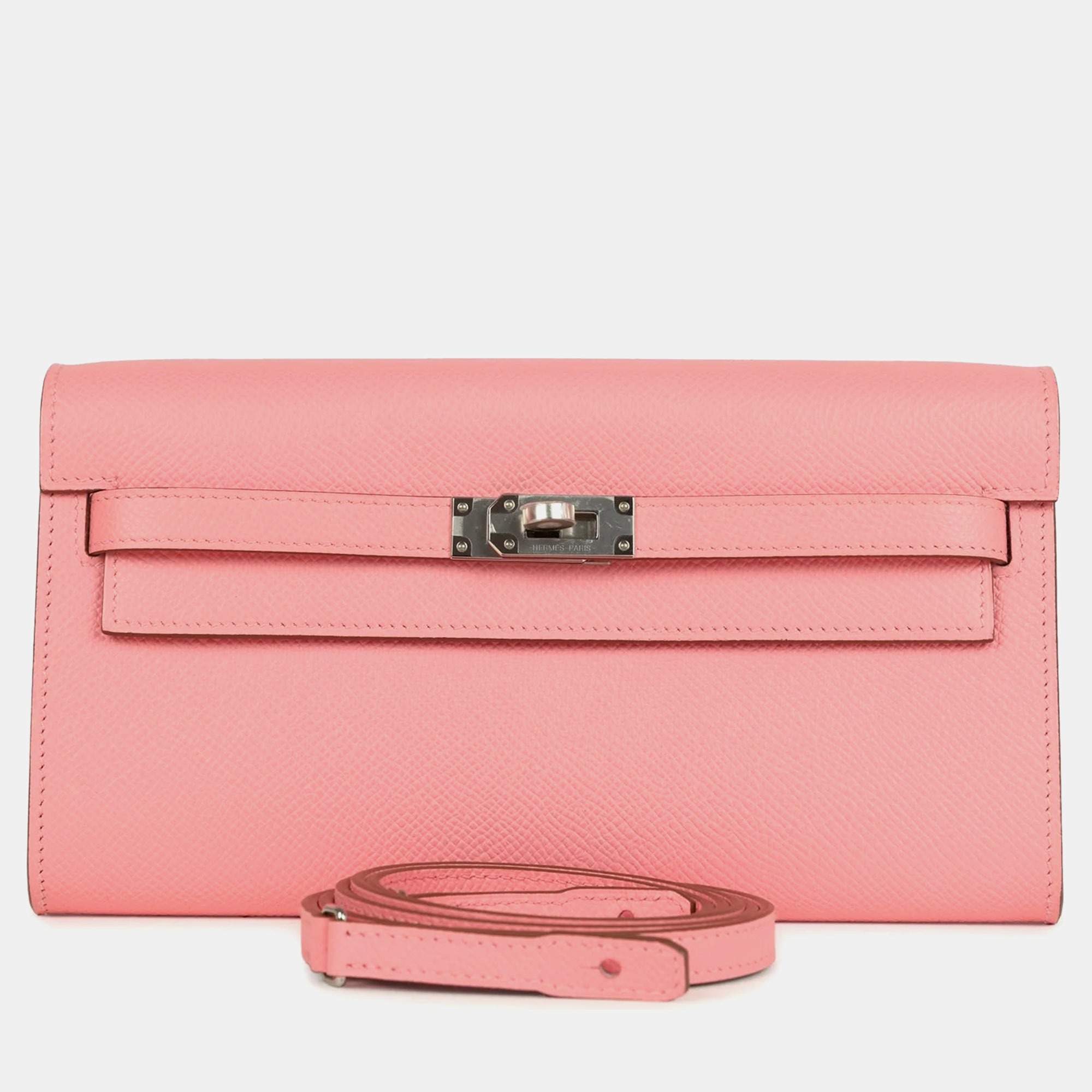 Pre Owned Hermes Kelly wallet to go Rose Sakura Epsom