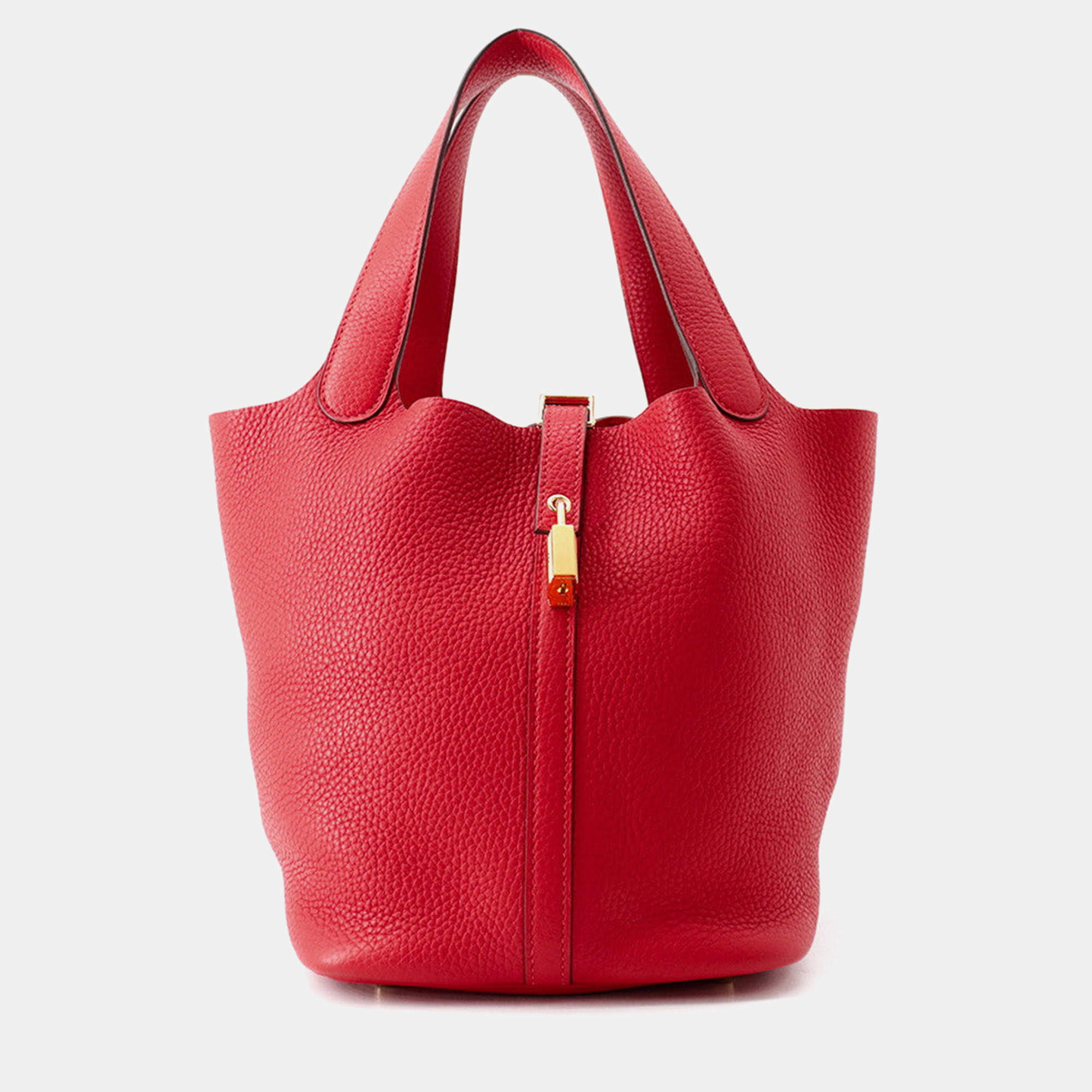 مملوكة مسبقًا Hermes Picotin Lock 22 Rouge Casaque Taurillon Clemence Leather Top Handle Bag