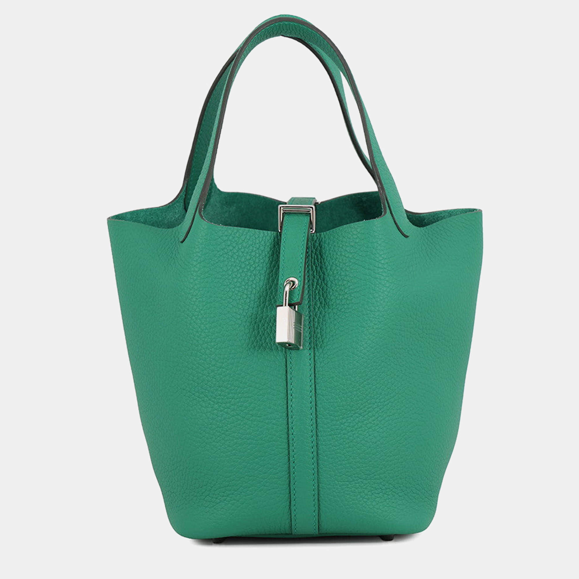 Pre Owned Hermes Picotin Lock PM Vert Vertigo Taurillon Clemence Leather Top Handle Bag