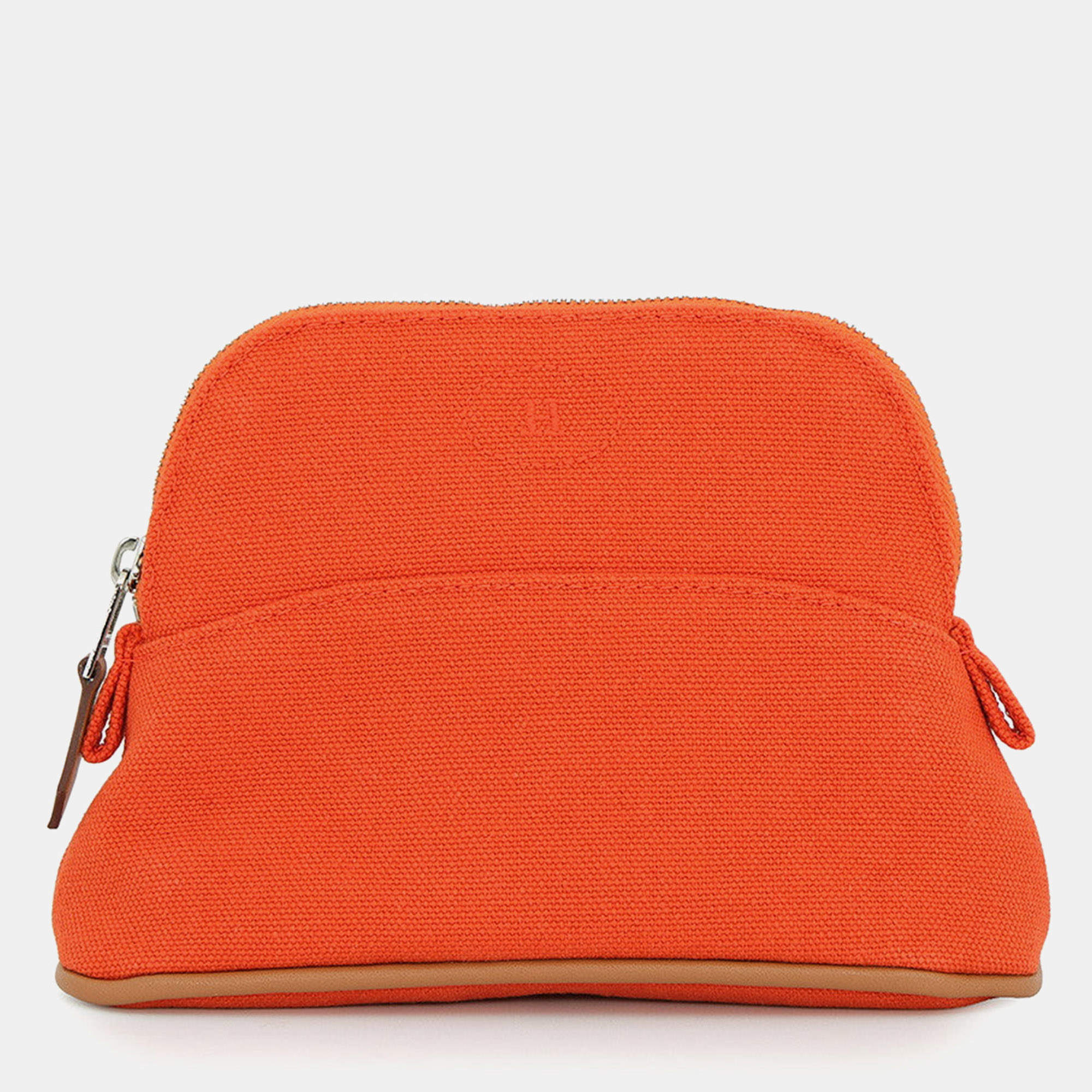 Pre Owned Hermes Bolide Pouch Mini Mini Feu Cotton Canvas Pouch Orange