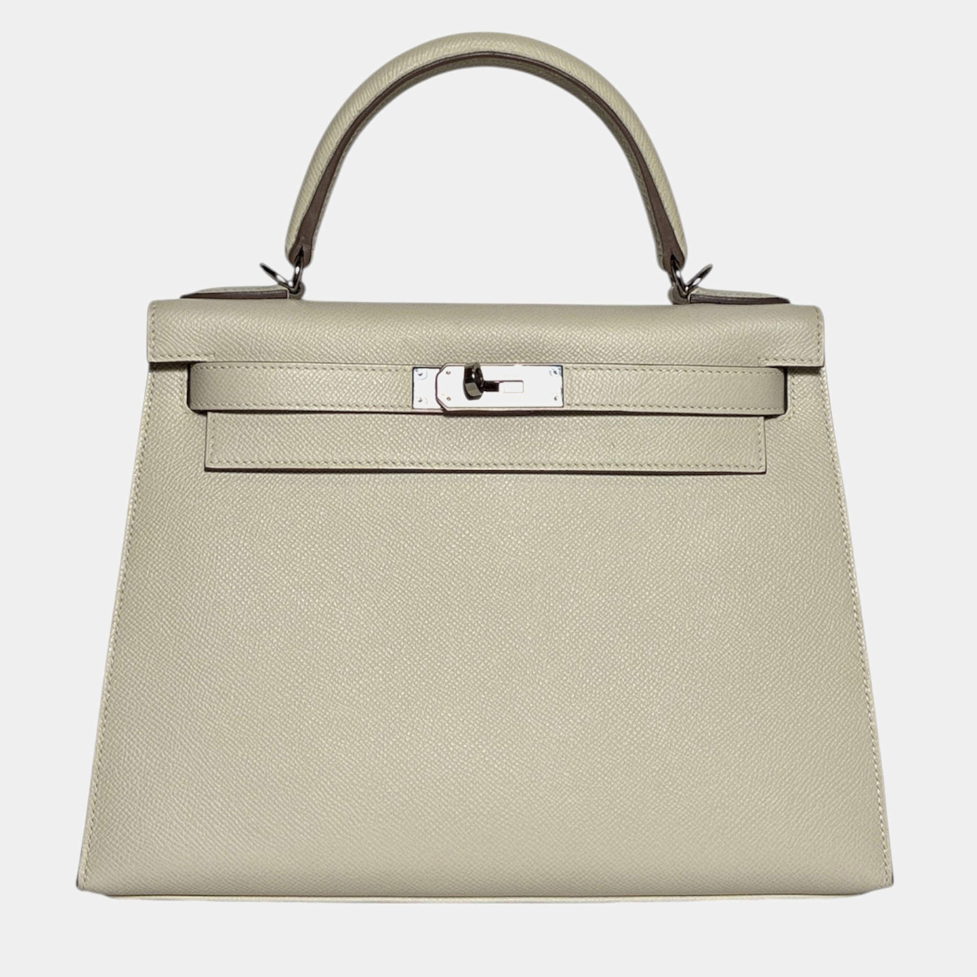 Pre Owned Hermes Kelly 28 Sellier Craie in PHW