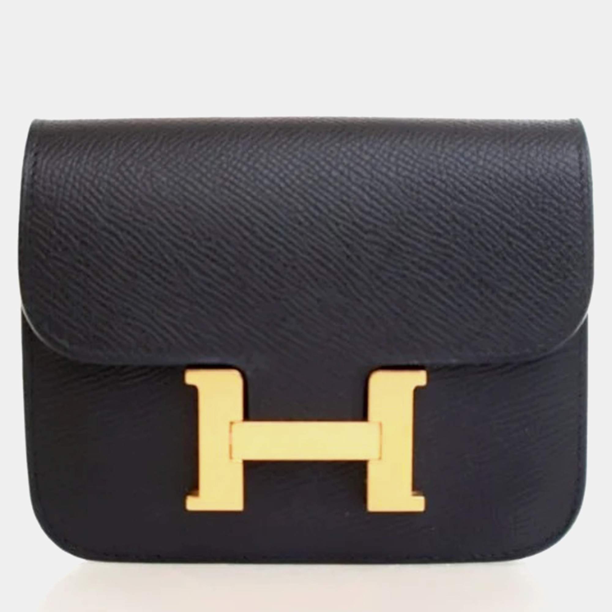 Pre Owned Hermes Constance Slim Noir Epsom Calfskin Leather Wallet