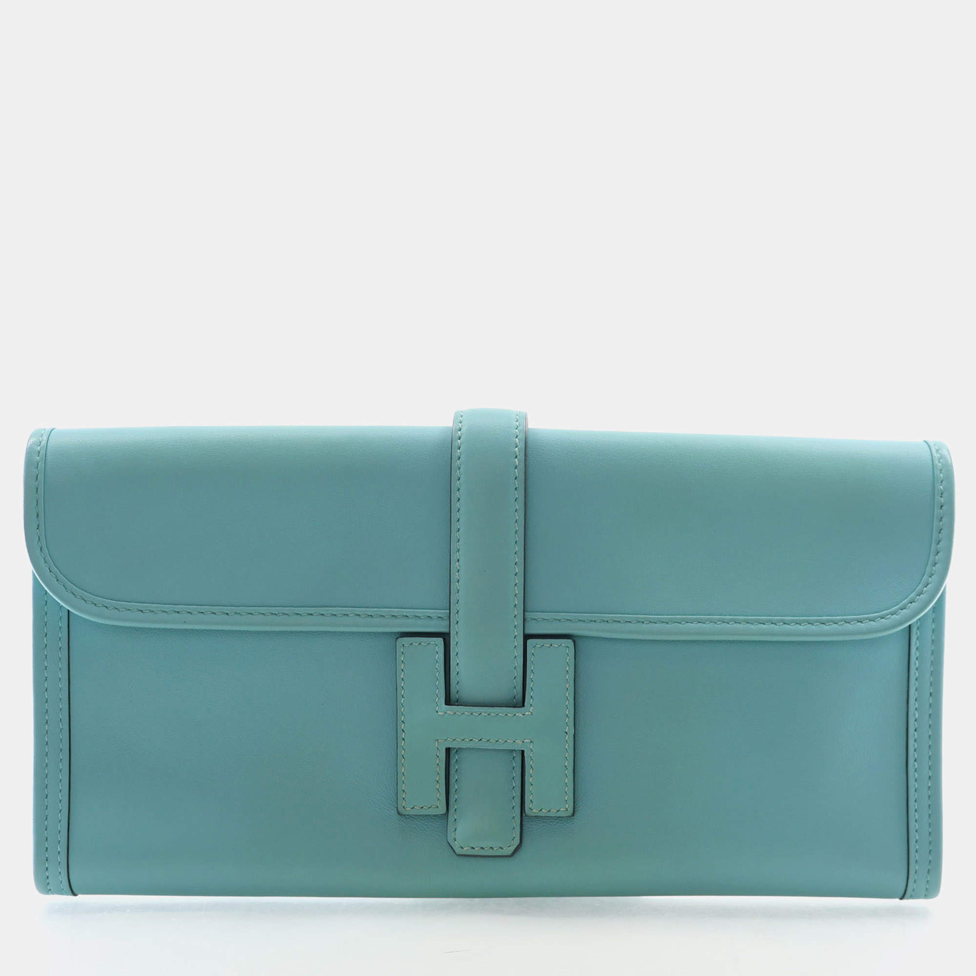 مملوكة مسبقًا Hermes Jige elan 29 Bleu Atoll Evercolor Leather Clutch Bag