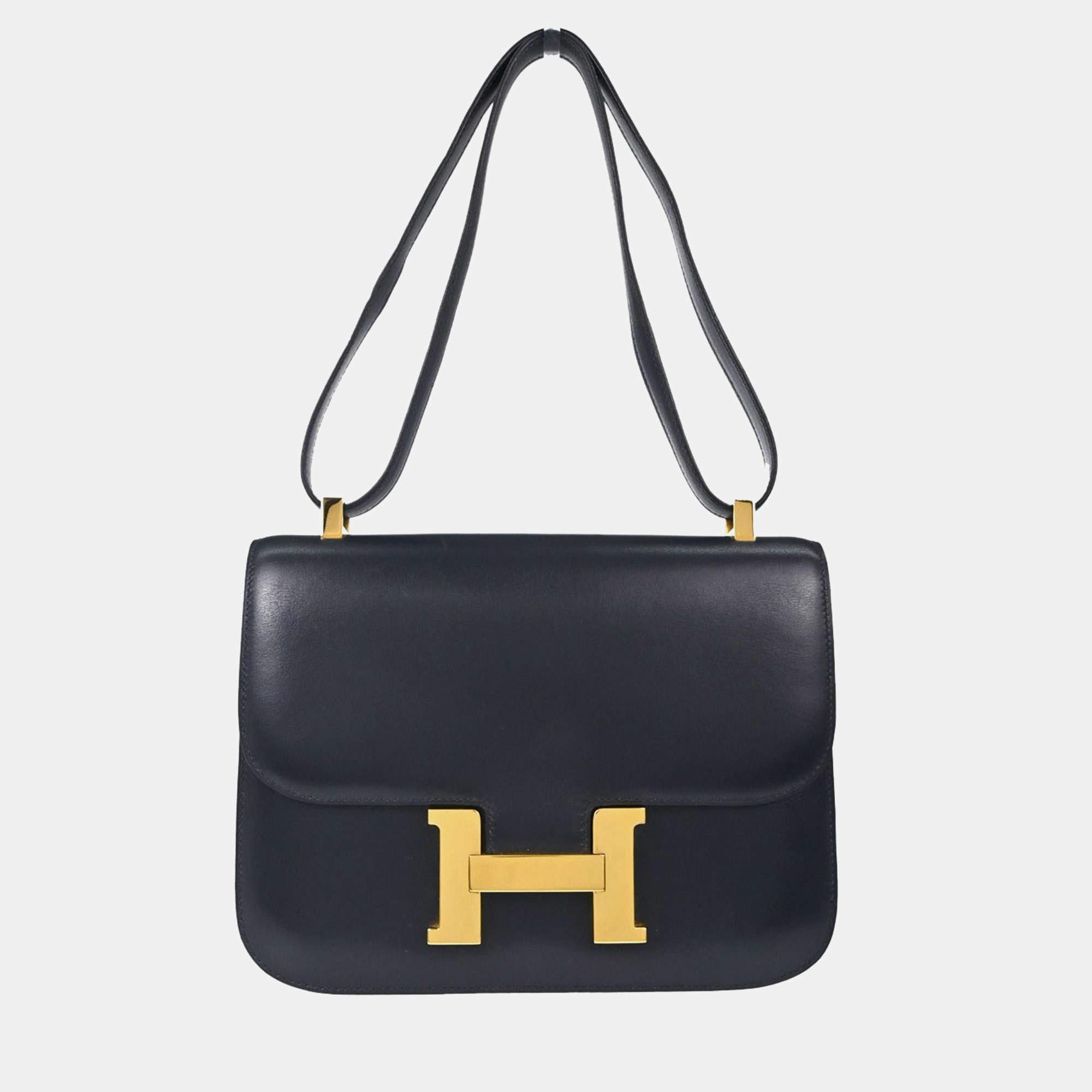 Pre Owned Hermes Constance 23 Blue Indigo Box Calfskin Leather Shoulder Bag