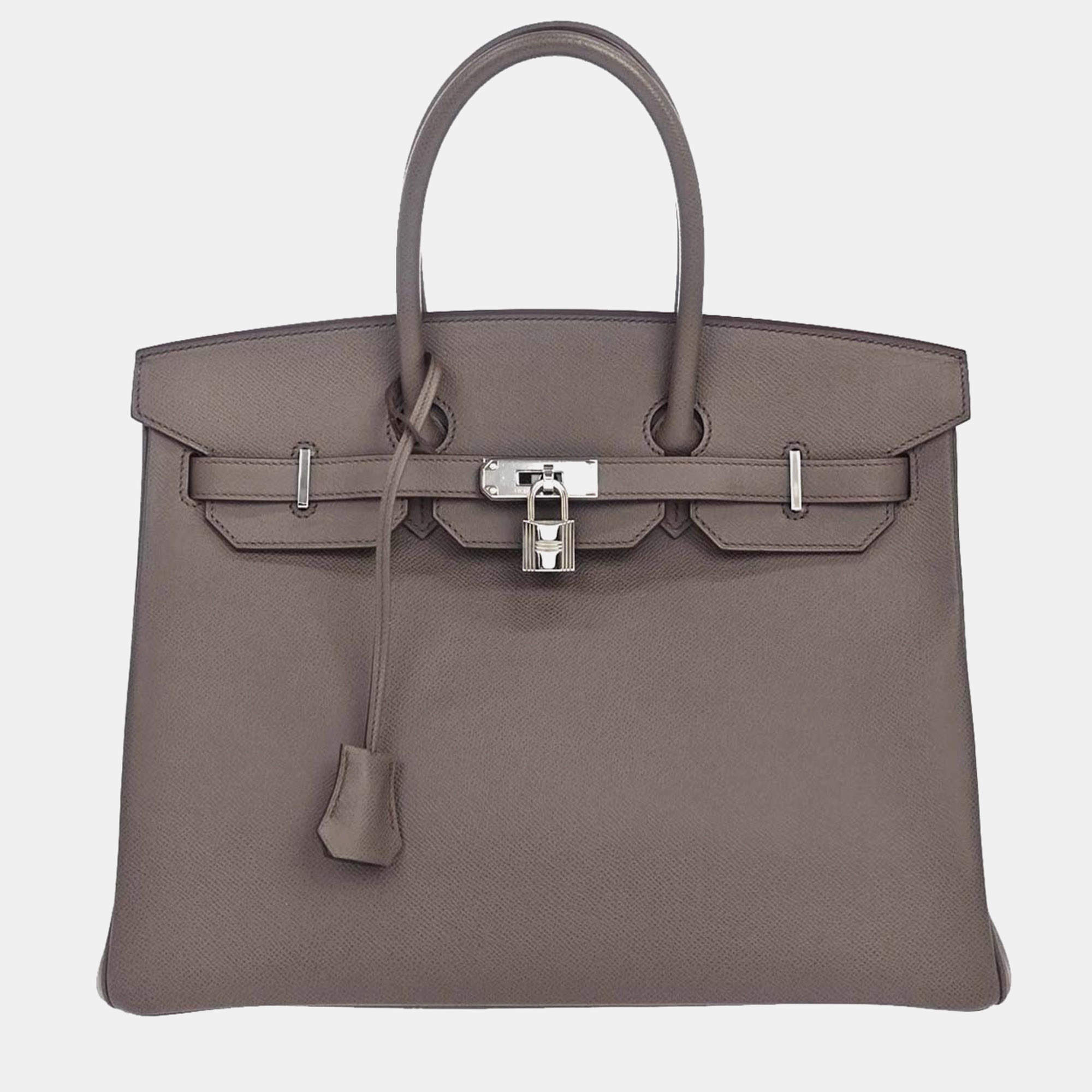 Pre Owned Hermes Birkin 35 Gris Etain Epsom Calfskin Leather Palladium Hardware Top Handle Bag