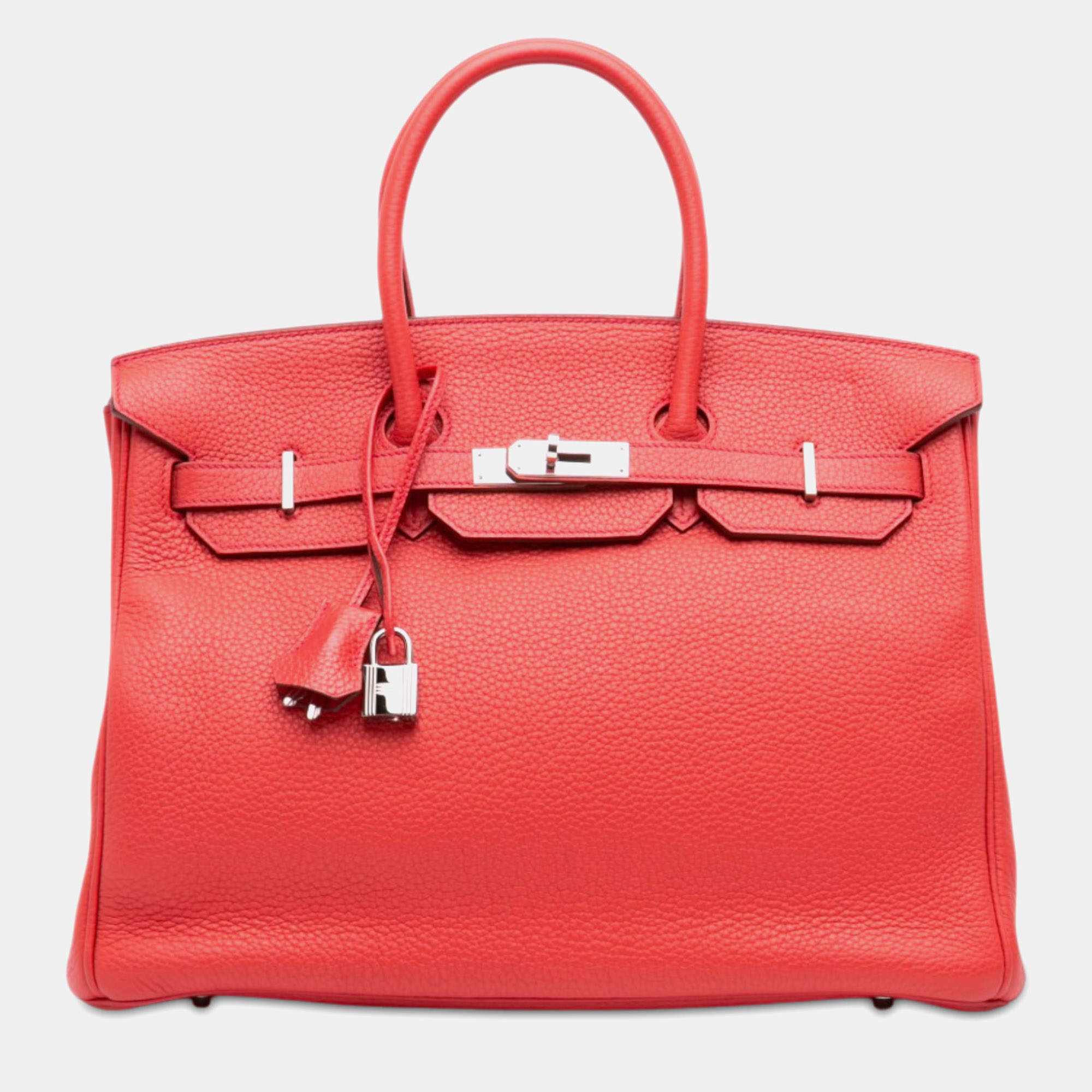 Pre Owned Hermes Birkin 35 Bougainvillier Clemence Leather Top Handle Bag