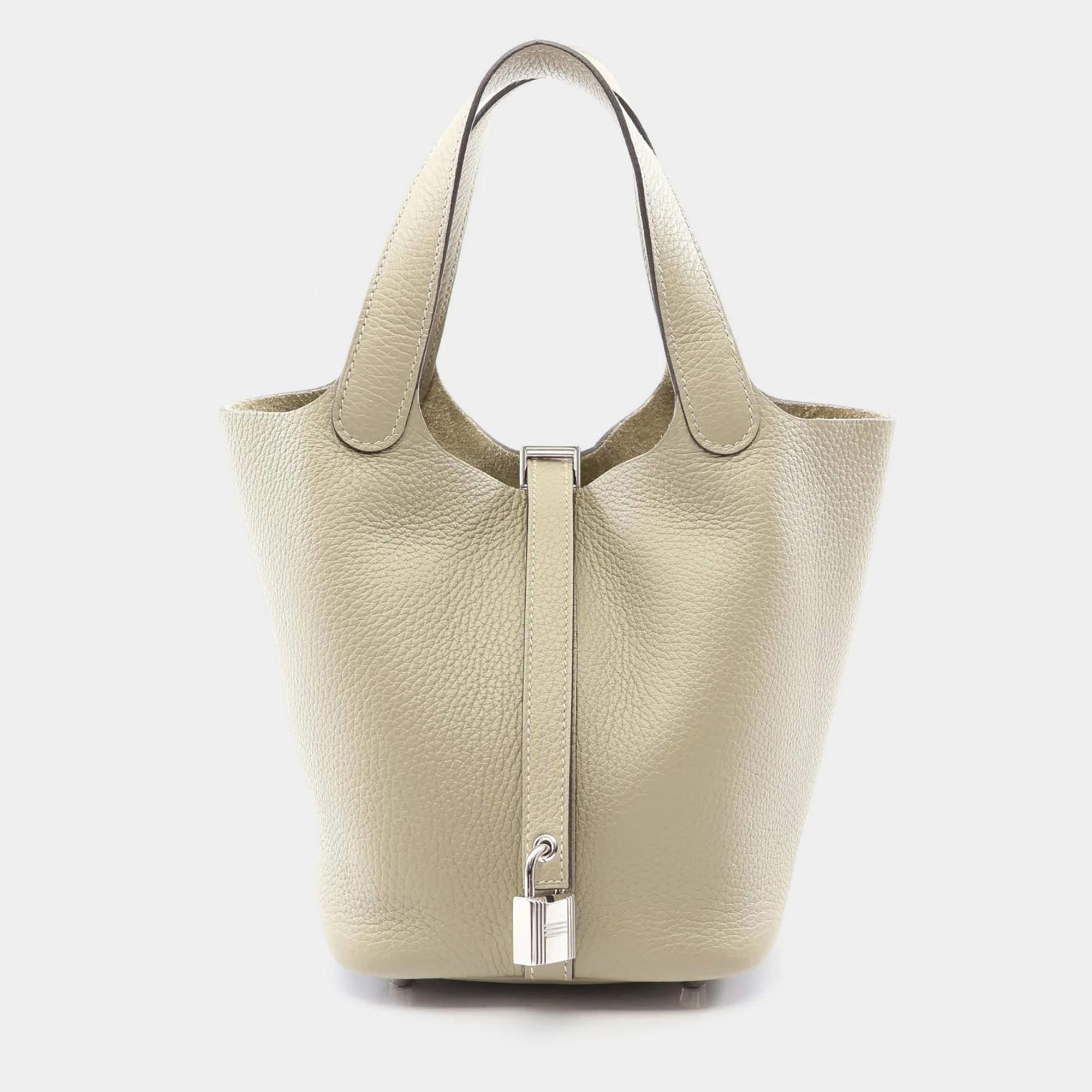 Pre Owned Hermes Picotin Lock 18 Sauge Taurillon Clemence Leather Palladium Hardware Top Handle Bag