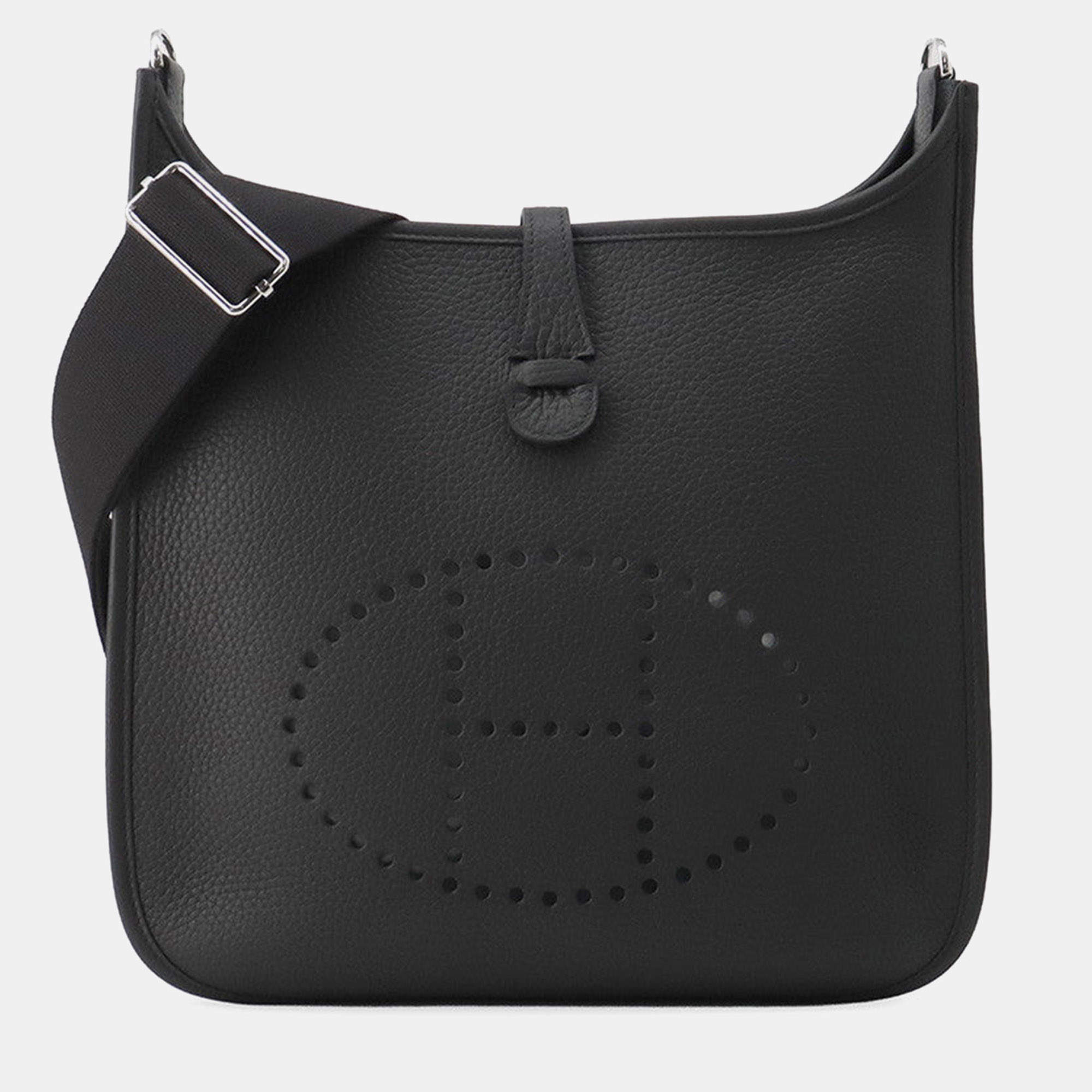 Pre Owned Hermes Evelyne III PM Black Taurillon Clemence Leather Crossbody Bag