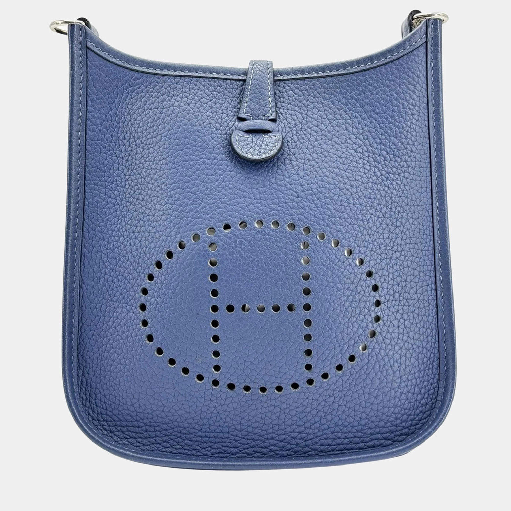 Pre Owned Hermes Evelyne 16 Blue Clemence Leather Crossbody Bag
