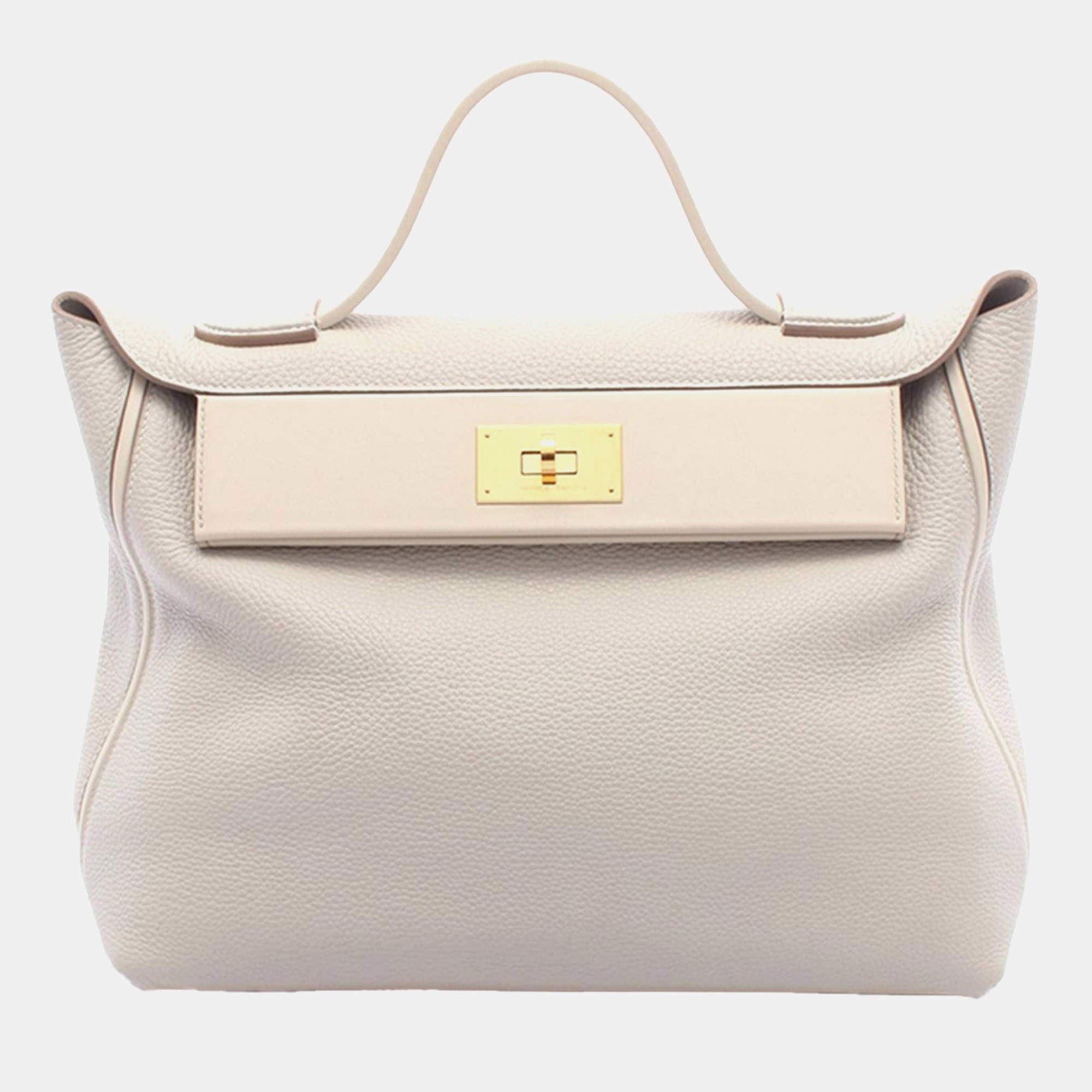 Pre Owned Hermes 24/24 35 Beton Togo Calfskin Swift Leather Top Handle Bag
