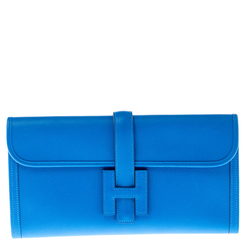 Pre Owned Hermes Blue Brighton Swift Leather Elan 29 Jige Clutch