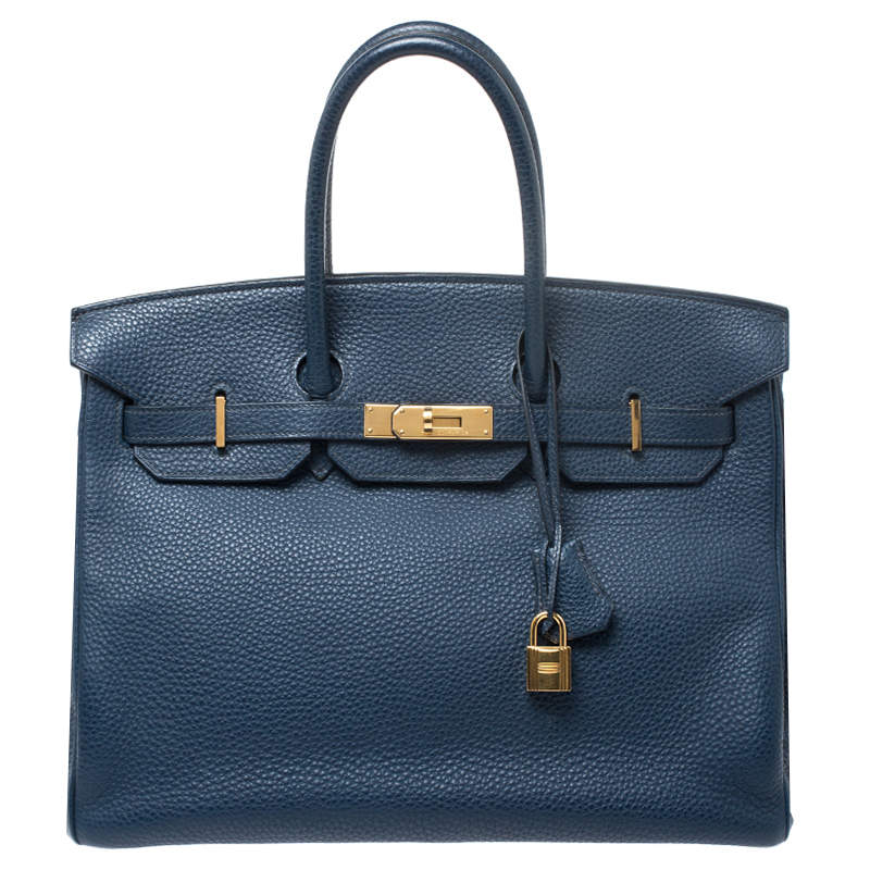 Hermes Blue De Malte Togo Leather Gold Hardware Birkin 35 Bag