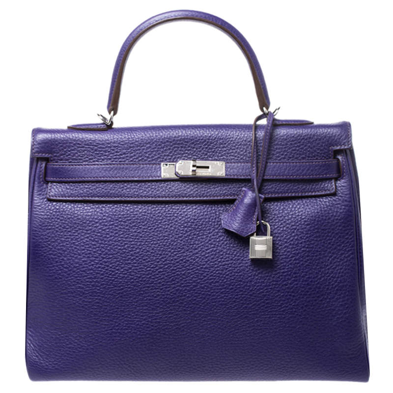 Pre Owned Hermes Ultraviolet Clemence Leather Palladium Hardware Kelly Retourne 35 Bag