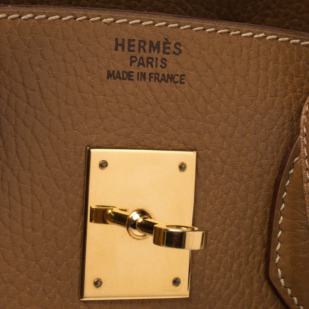 Hermes 35cm Natural Sable Ardennes Leather Gold Plated Birkin Bag