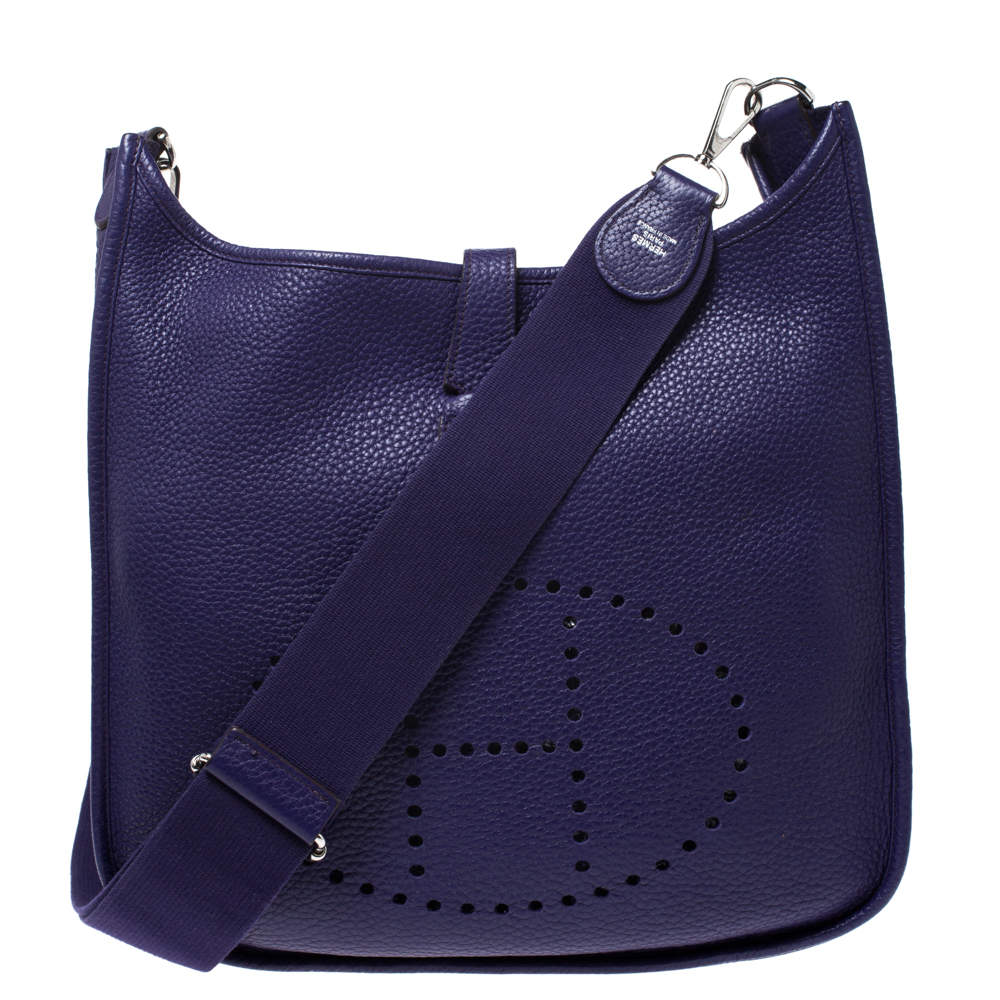 Pre Owned Hermes Ultraviolet Clemence Leather Evelyne III GM Bag