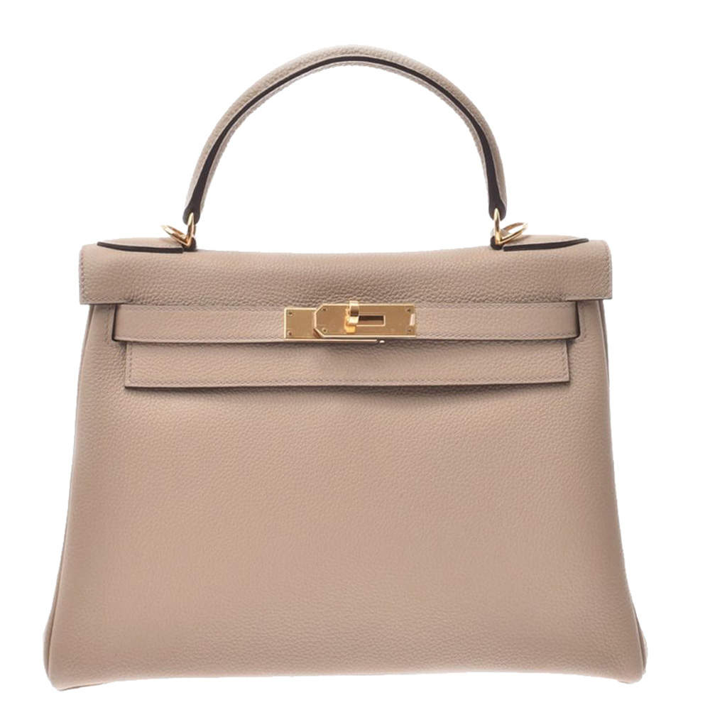 Hermes Beige Togo Leather Gold Hardware Kelly Retourne 28 Bag