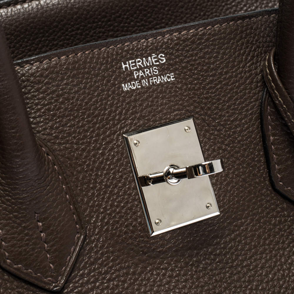 Hermes Cacao Vache Liegee Leather Palladium Hardware Birkin 35 Bag