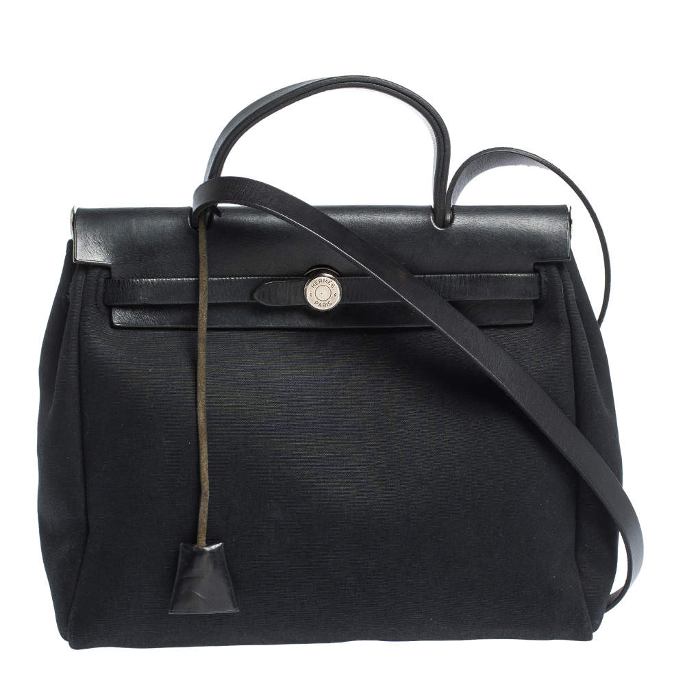 Hermes Black Canvas and Leather 2 in 1 Herbag 31