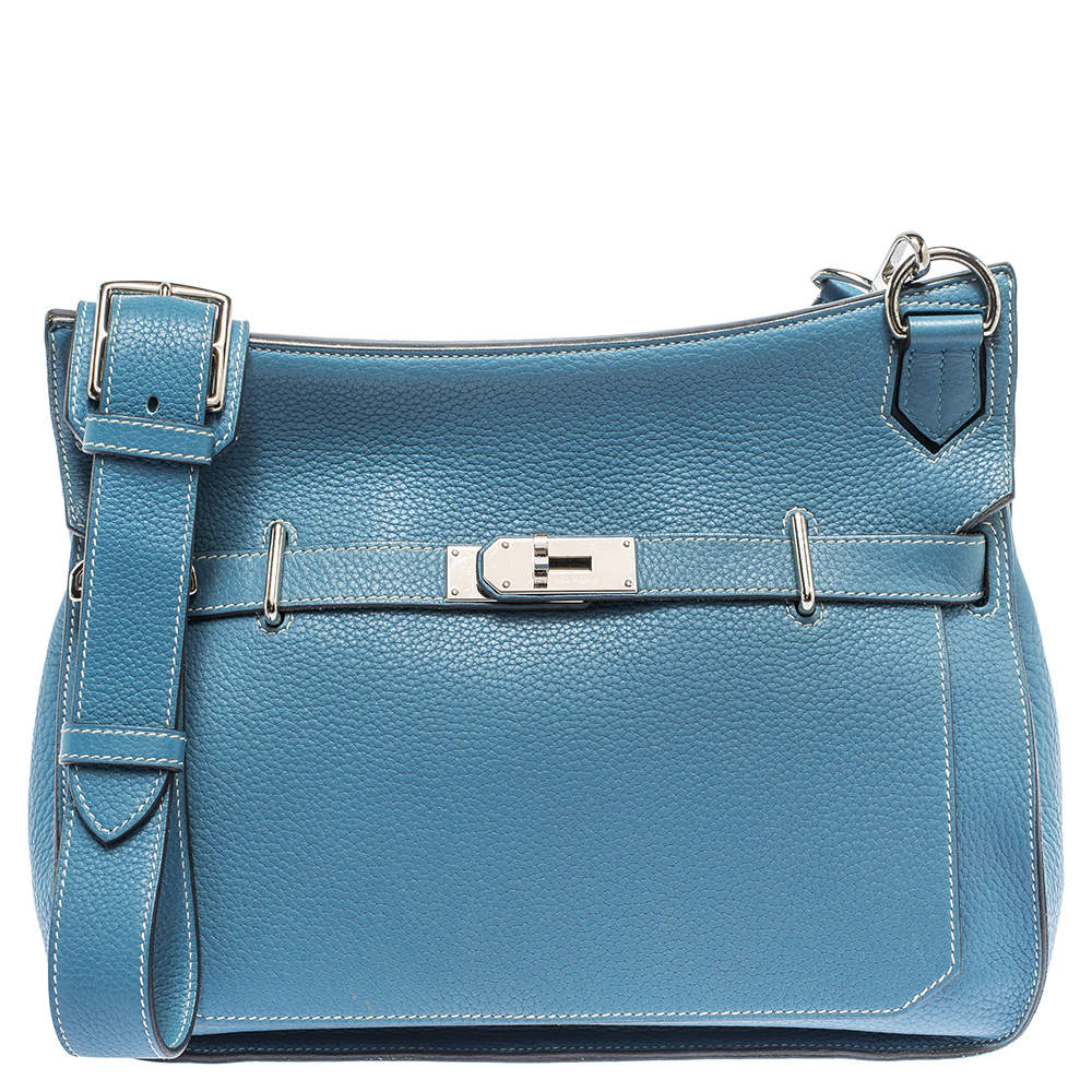 Pre Owned Hermes Blue Jean Togo Leather Palladium Hardware Jypsiere 34 Bag
