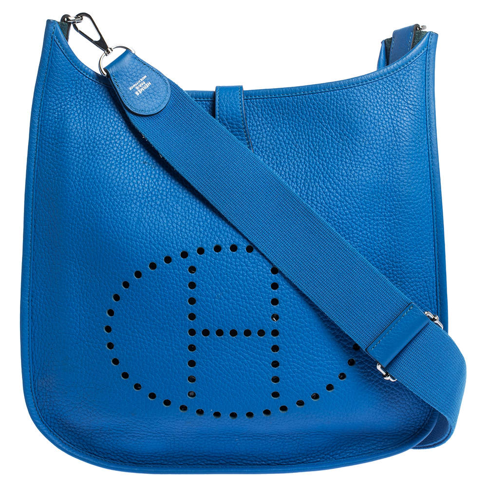 Pre Owned Hermes Blue Clemence Leather Evelyne III GM Bag
