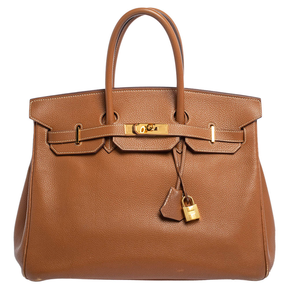 Pre Owned Hermes Gold Clemence  Leather Gold Hardware Birkin 35 Bag
