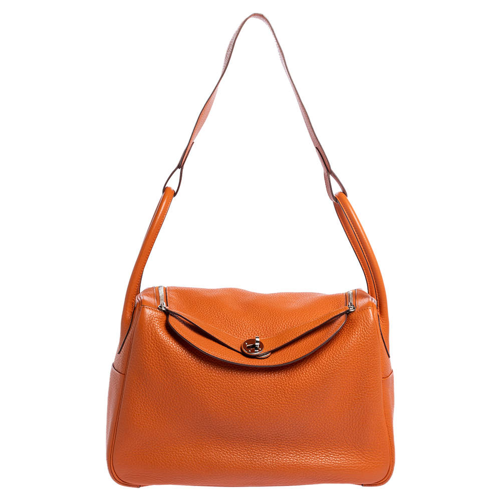 Pre Owned Hermes Orange Clemence Leather Palladium Hardware Lindy 34 Bag