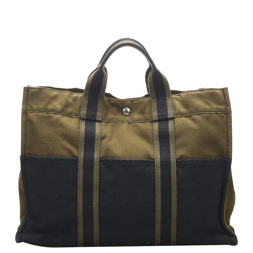 Pre Owned حقيبة هيرمس فور توت كانفاس بنية/ سوداء MM