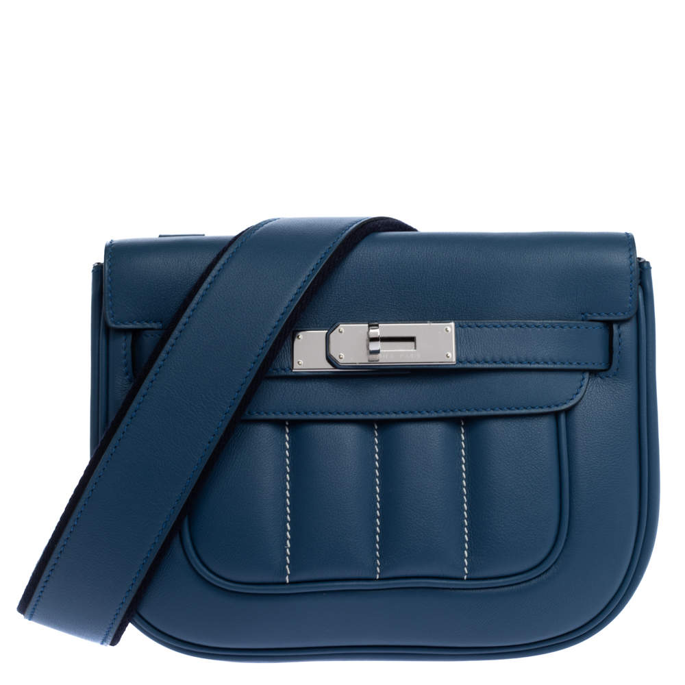 Hermes Blue Thalassa Swift Leather Palladium Hardware Mini Berline Bag ...