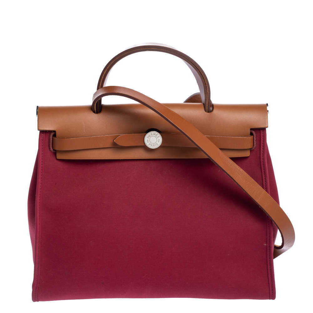 Hermes Red Canvas and Leather Herbag Zip 31 Bag