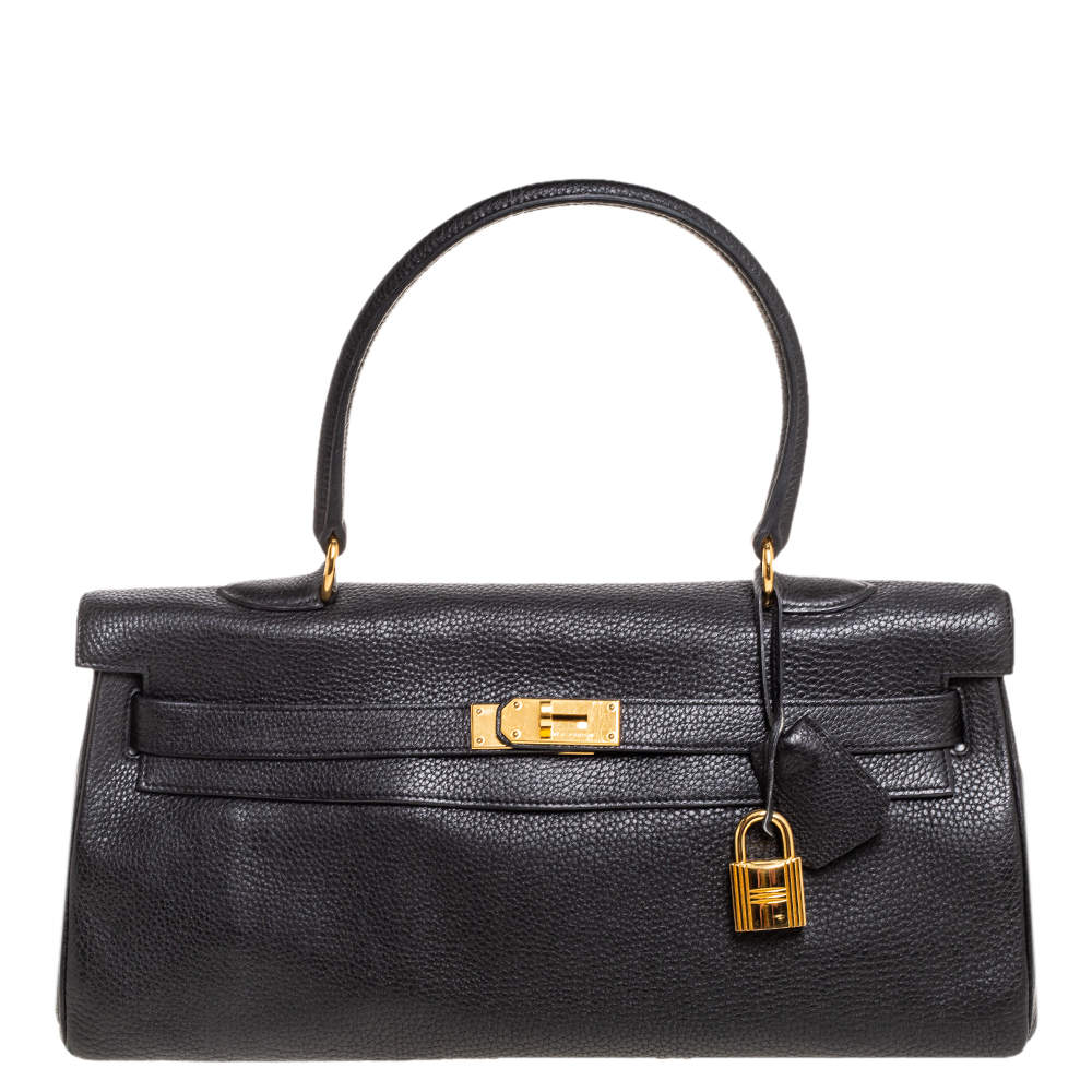 Hermès Black Clemence Leather Gold Hardware Shoulder Kelly 42 Bag