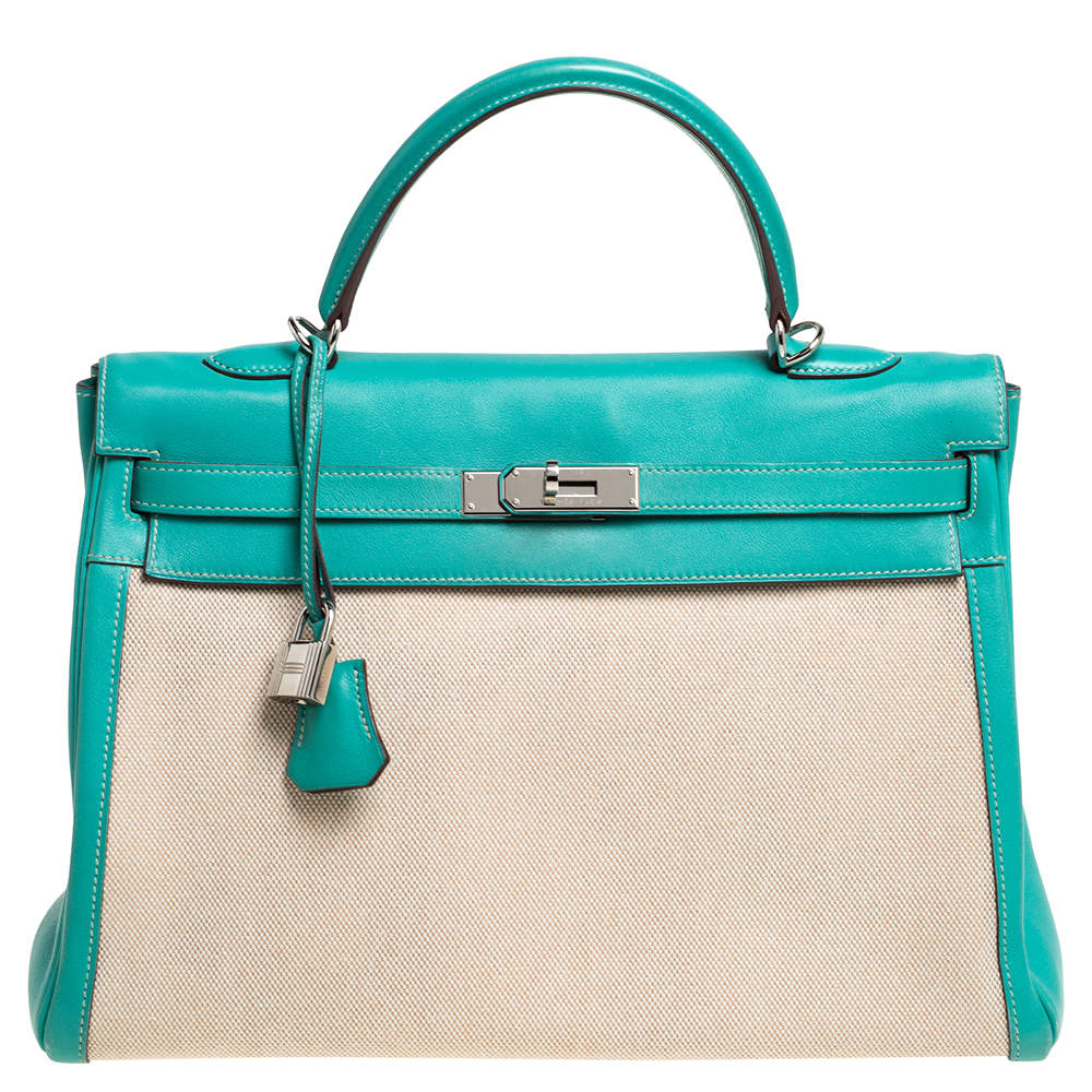 Pre Owned حقيبة هيرمس كيلي ريتورن 35 جلد سويفت وتوال لاغون إكسسوار بلاديوم 35
