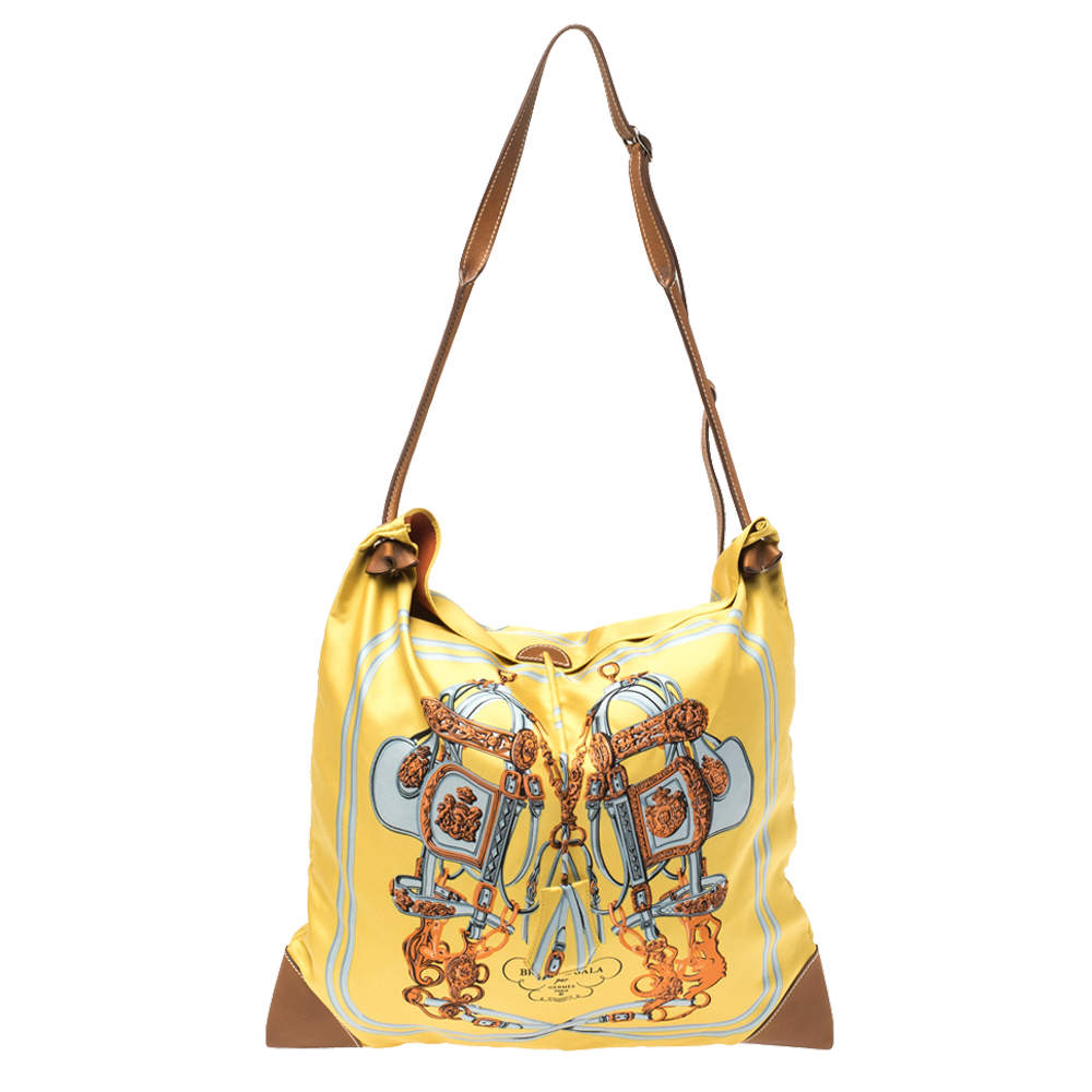 Pre Owned Hermès Yellow Brides de Gala Silk and Leather MM Silky City Bag