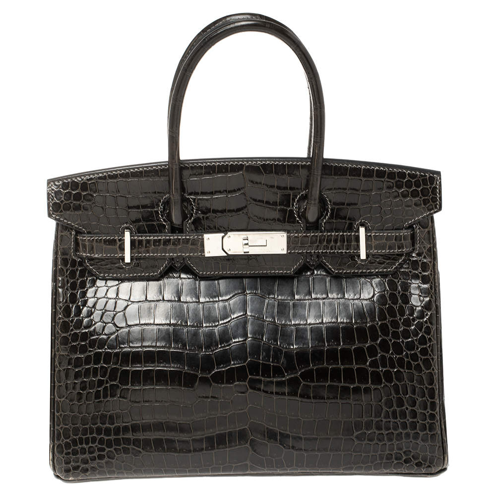 Hermes Ardoise Shiny Porosus Crocodile Palladium Hardware Birkin 30 Bag ...