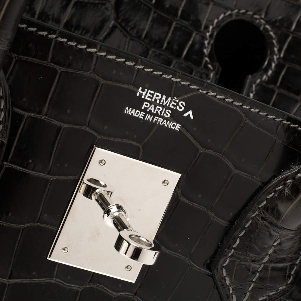 Hermes Ardoise Shiny Porosus Crocodile Palladium Hardware Birkin 30 Bag  Hermes