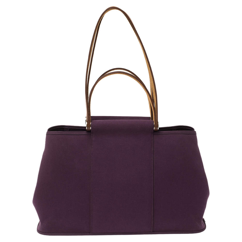 Pre Owned Hermes Purple Toile Canvas Cabag Elan Tote
