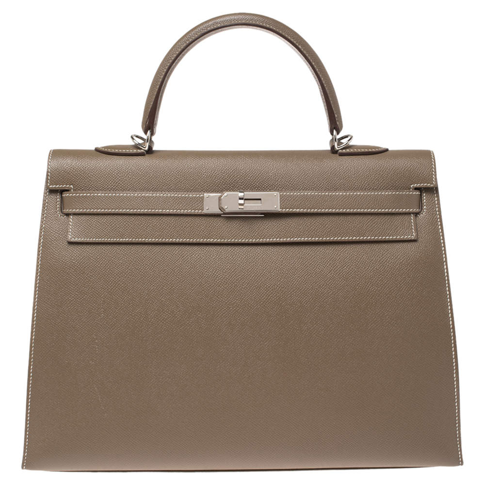 Pre Owned Hermes Etoupe Epsom Leather Palladium Hardware Kelly Sellier 35 Bag