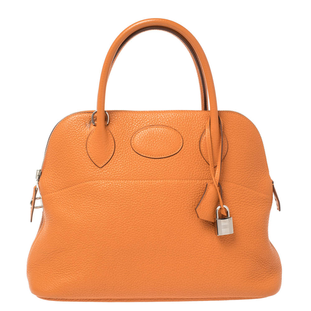 Pre Owned Hermes Orange Togo Leather Bolide 31 Bag