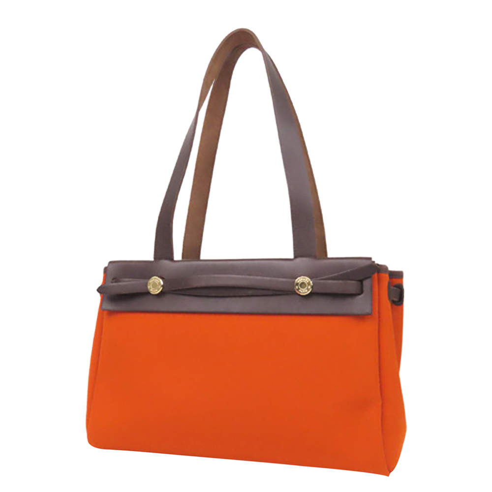 Pre Owned Hermes Orange Canvas Herbag Cabas PM Bag